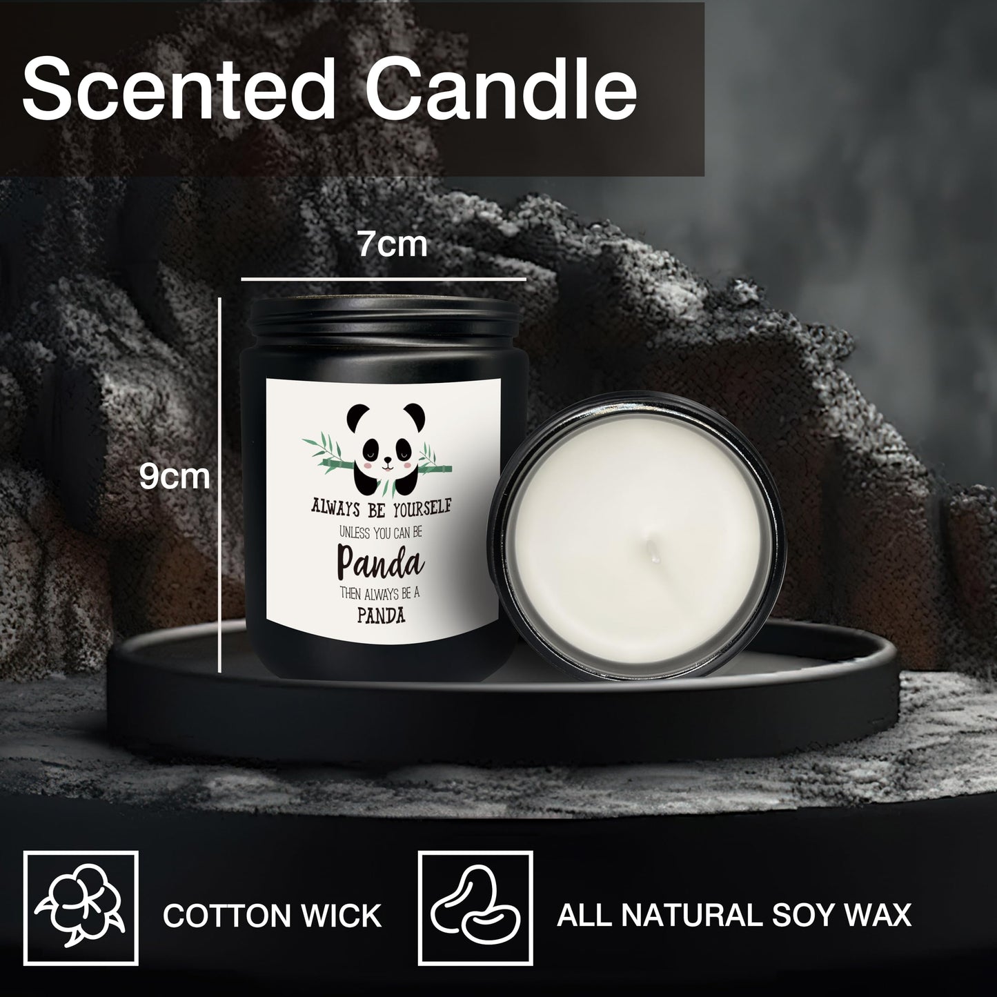 Mancheng-zi Inspirational Panda Candles Gifts for Girls Women, Gifts for Panda Lovers, Panda Bear Gifts, Always Be Yourself Unless You Can Be Panda Then Always Be a Panda Scented Candles (Black)