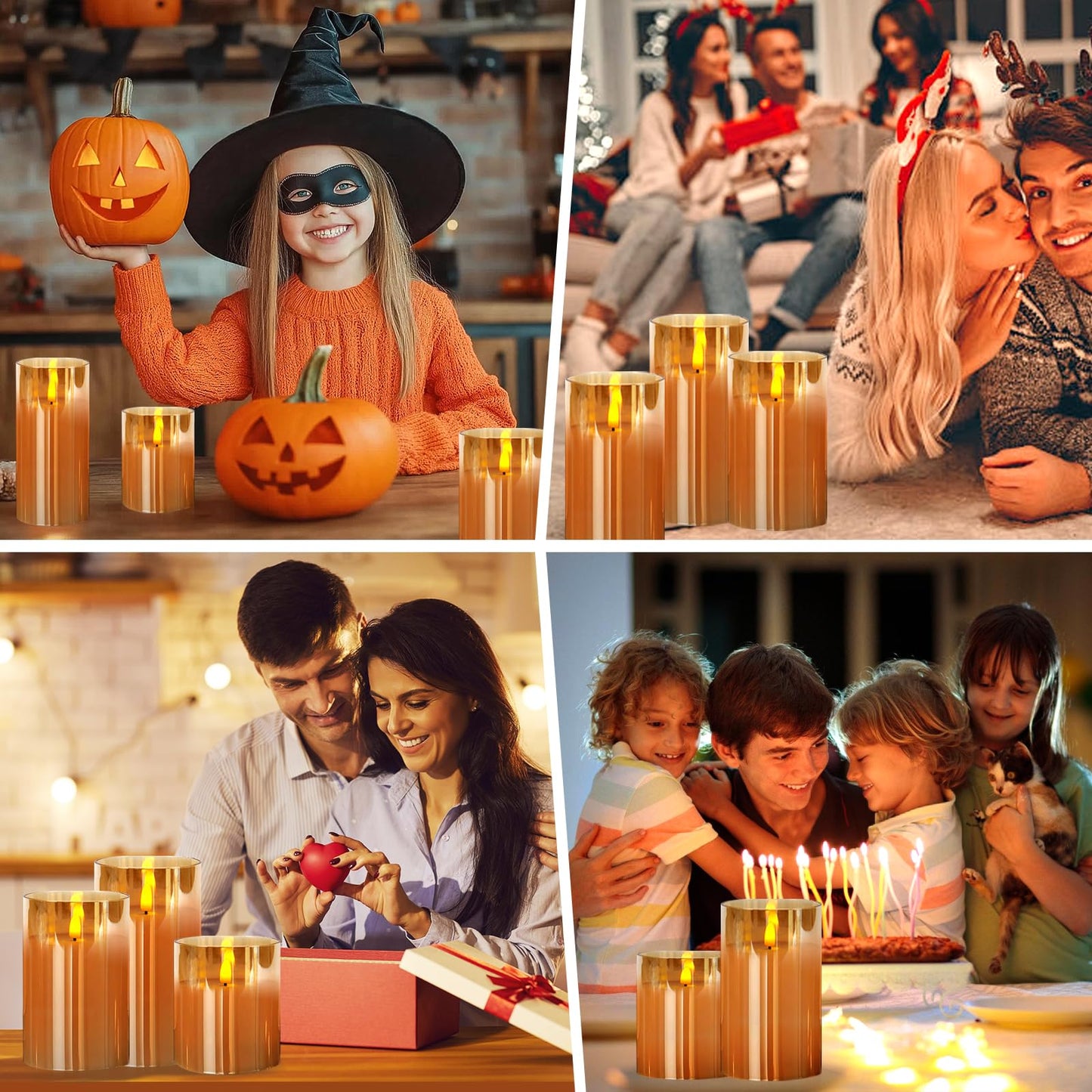 Flameless Candles, Battery Operated Led Flickering Flameless Candles 3 Pack with Star String Lights, Brown Glass Timer & Remote, Flickering Safe for Wedding Home Party Decor