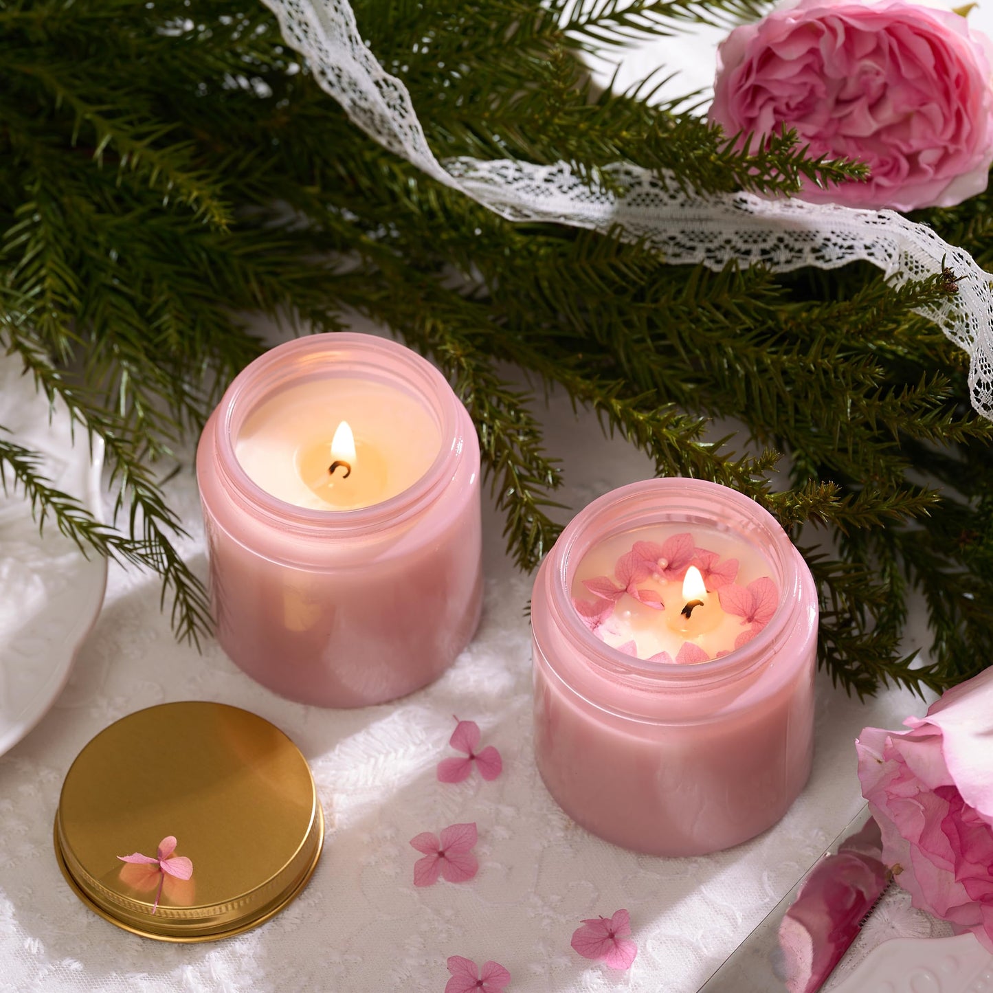 Danmu 3 oz Pink Glass Candle Jars with Gold Lids - Threaded Seal Candle Making Kit & Supplies, Thick Empty Candle Jars for DIY, Storage, Wedding Favors 24 Pack