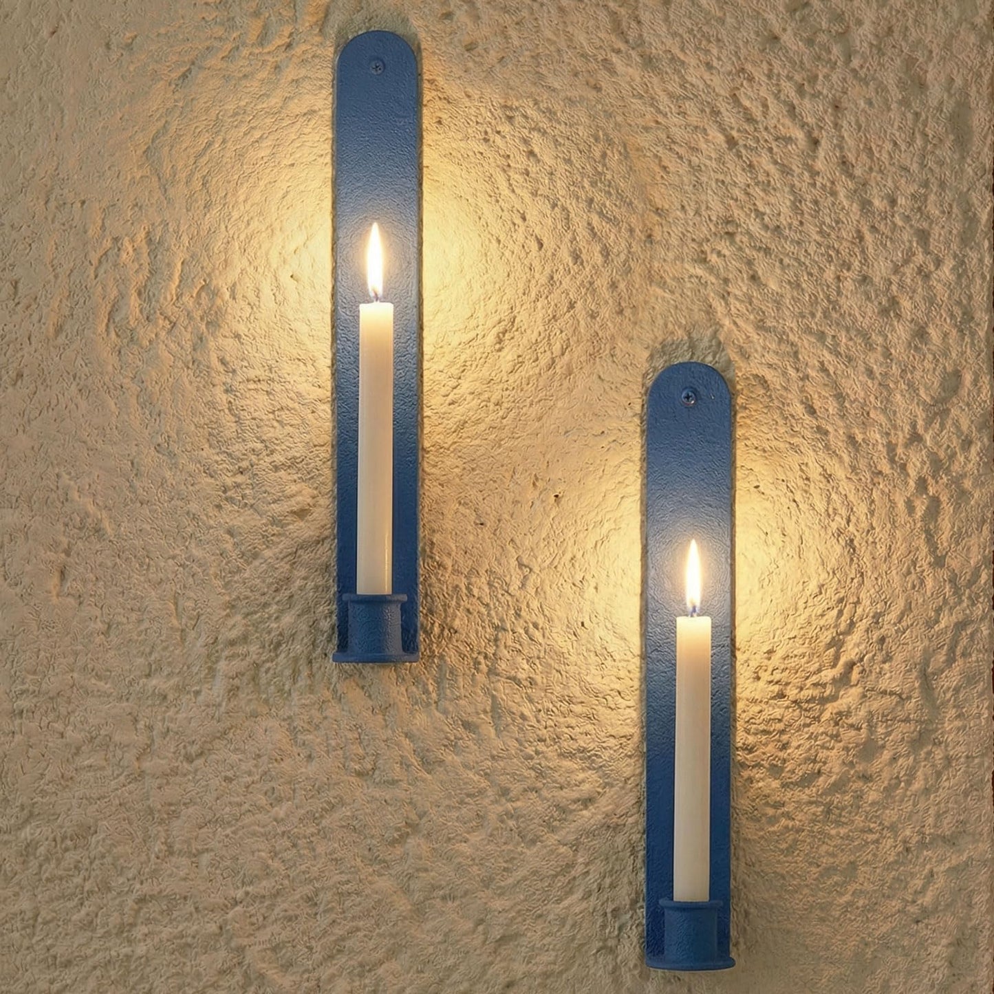 AimtoHome Wall Candle Sconces Set of 2, Classic Iron Farmhouse Holders for Taper Candles, Rustic-Textured Powder-Coated Wall Mounted in Blue for Living Room, Hallway Decor