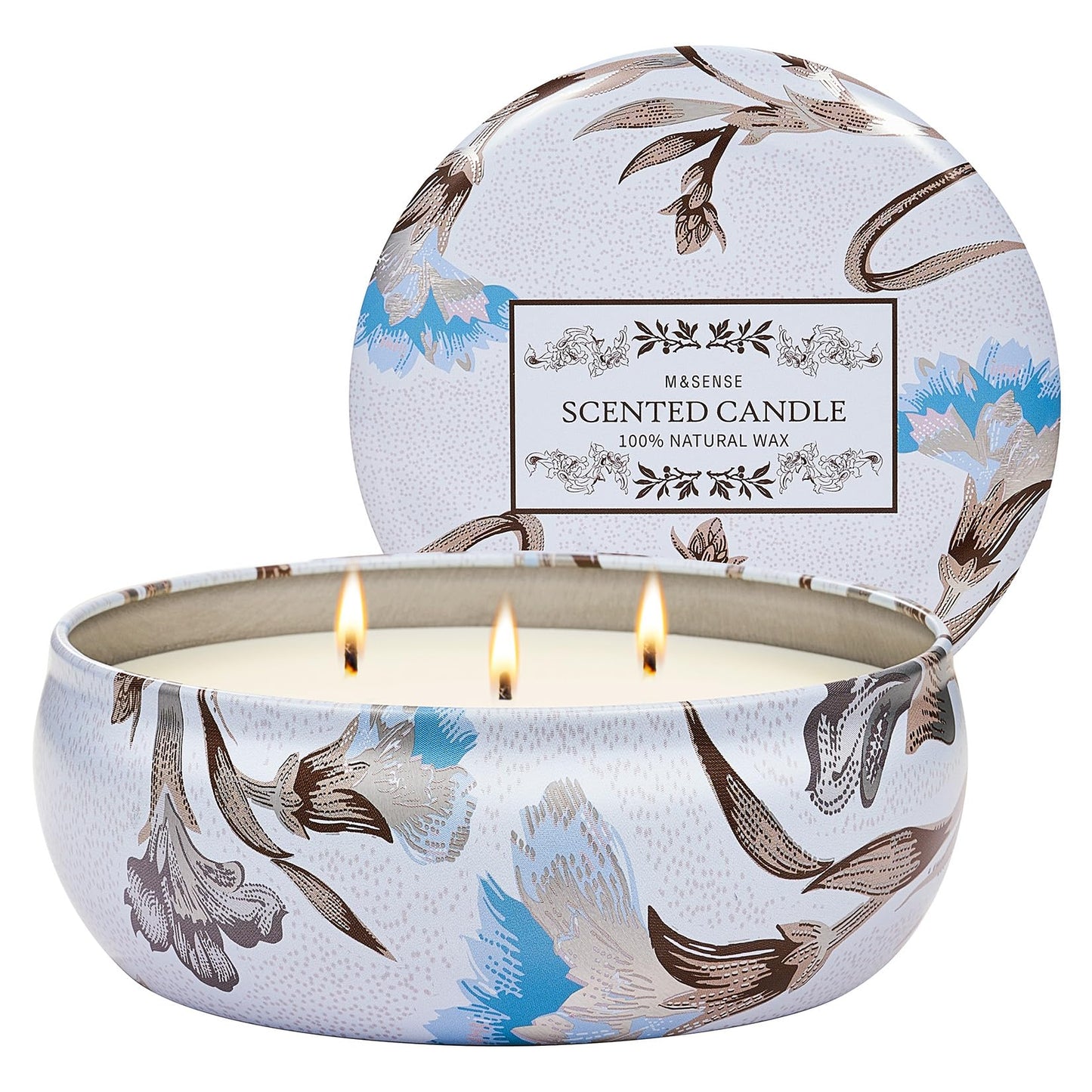 M&SENSE Happy Gardenia Scented Candles 12 oz,Large 3 Wick Soy Tin Candle, Over 40 Hour Burning Time, 100% Natural Vegan Wax Relaxing Aromatherapy Aesthetic Candle Gift for Women Men