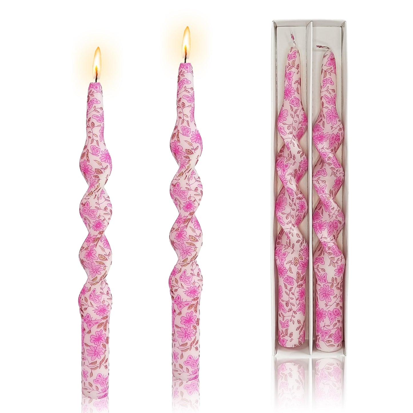 Candle Spiral Candles Pink Flowers Taper Candlesticks 10 in Pink Twisted 2 PCS Unscented Tapered Floral Candle for Home Wedding Dinner Holiday Party