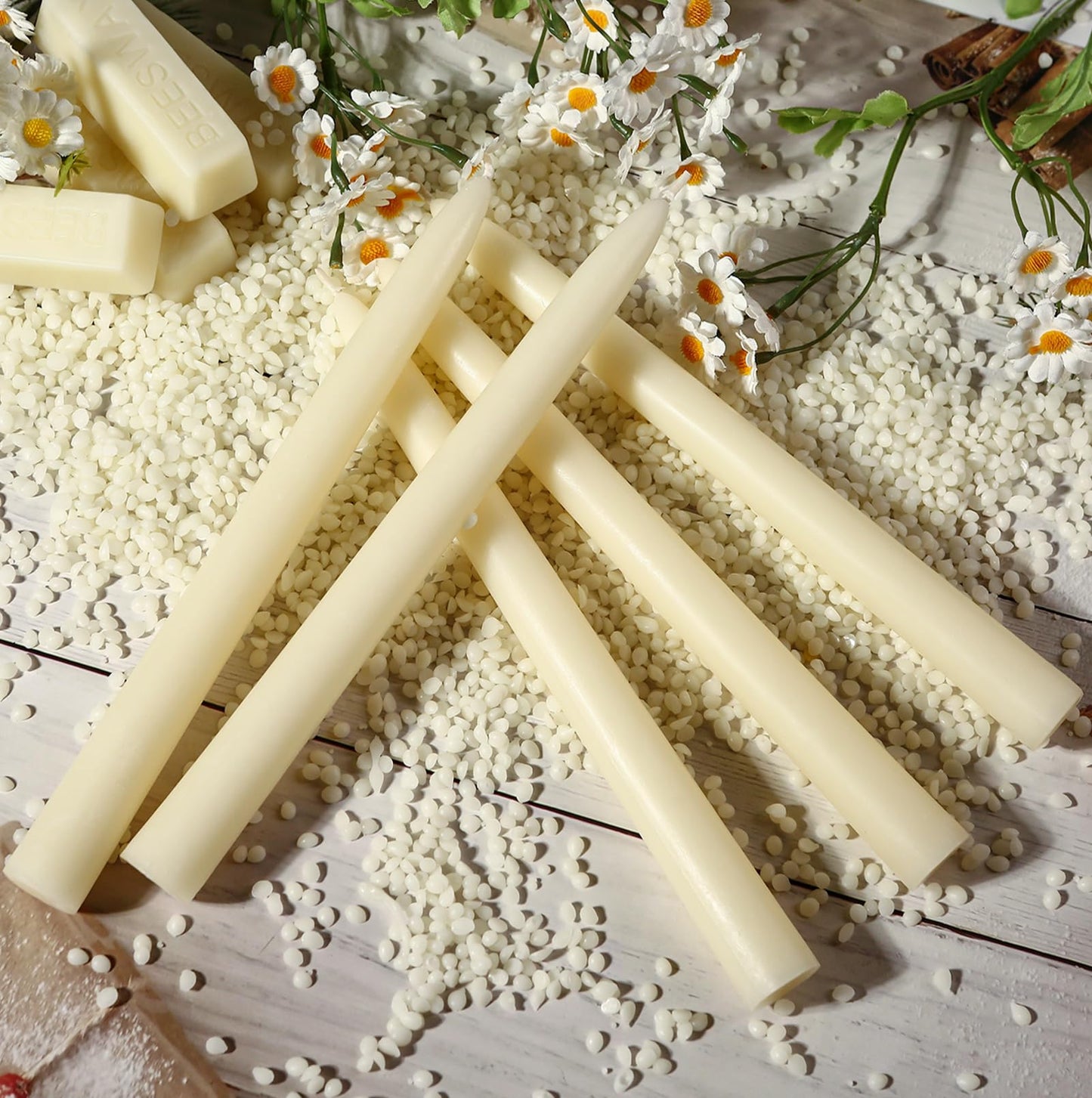 8 in Beeswax Taper Candles,18 Pack Dripless Pure White Beeswax Candle Sticks,8 Hours Long Burning Natural Bees Wax Candles for Home,Unscented Smokeless Tapered Candlesticks for Dinner