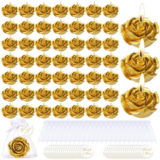 Treela 50 Set Flower Candles Wedding Favor for Guests Mini Gold Rose Shaped Tealight Candles for Return Gift Wedding Birthday Bridal Shower Housewarming Party