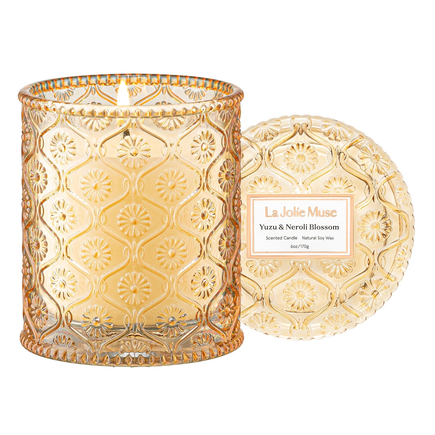 LA JOLIE MUSE Yuzu & Neroli Scented Candles for Home | Non Toxic Natural Soy | Luxury Jar Candle Gifts for Women | Citrus Orange | 40 Hrs