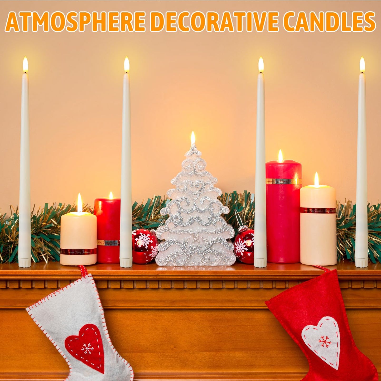 Baquler 100 Pcs Flameless Taper Candles Battery Operated Bulk 12.4 Ivory LED Taper Candles Flickering LED Candlesticks for Wedding Advent Halloween Christmas Party Decor