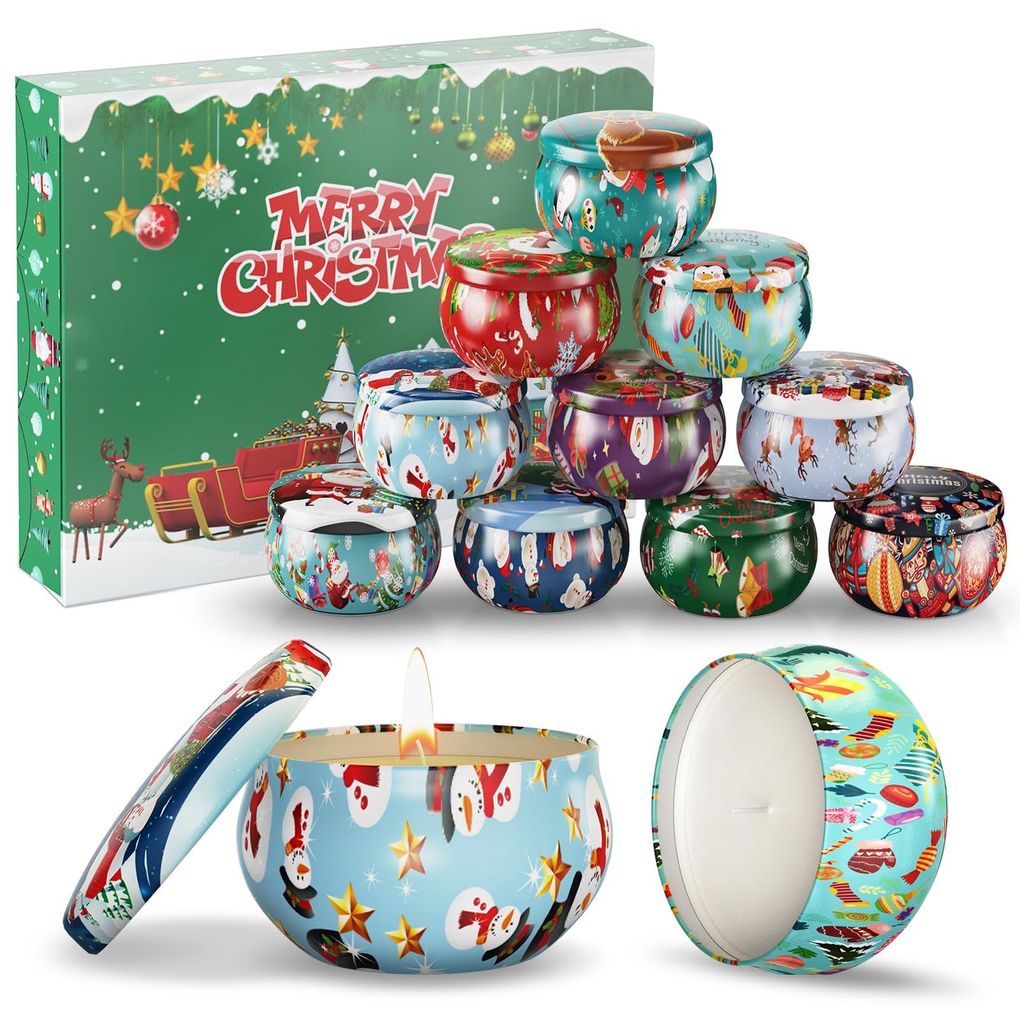 Christmas Candles Gifts Set for Women, Primevolve Scented Candles for 12 Bulk Home Aromatherapy, Strongly Fragrance Long Lasting Portable Travel Tin for Spa Bath Yoga