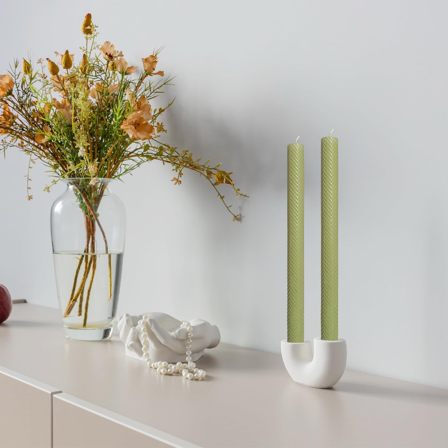 Texture Long Taper Candle Grass Green Unscented Twisted Candlesticks Smokeless Handmade Candle Stick for Wedding Dinner Decor Creative Gifts 2 PCS