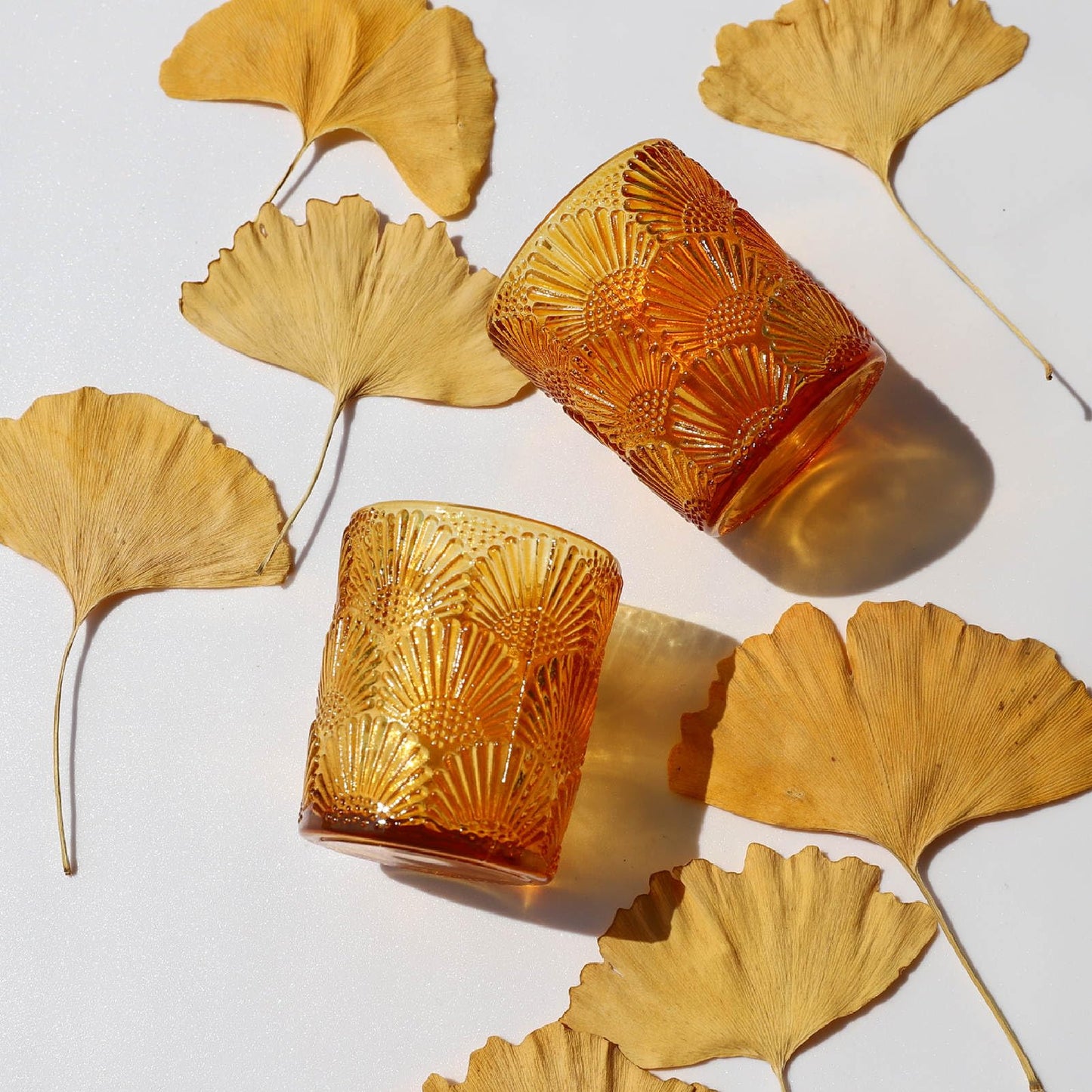 Woho 12Pcs Amber Votive Candle Holders, Glass Amber Candle Holder for Fall Wedding, Boho Tea Lights Candle Holder for Halloween Thanksgiving Centerpieces Table Decoration