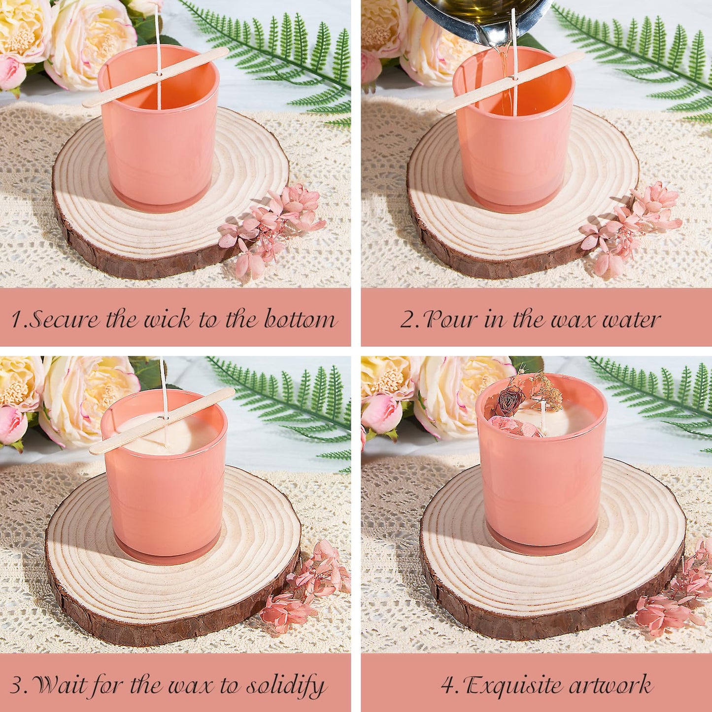 CONNOO 12 Pack 10 OZ Colorful Glass Candle Jars for Making Candles with Airtight Bamboo Lids Nice Sticky Warning Labels for Candle Making Empty Container Bulk - Dishwasher Safe