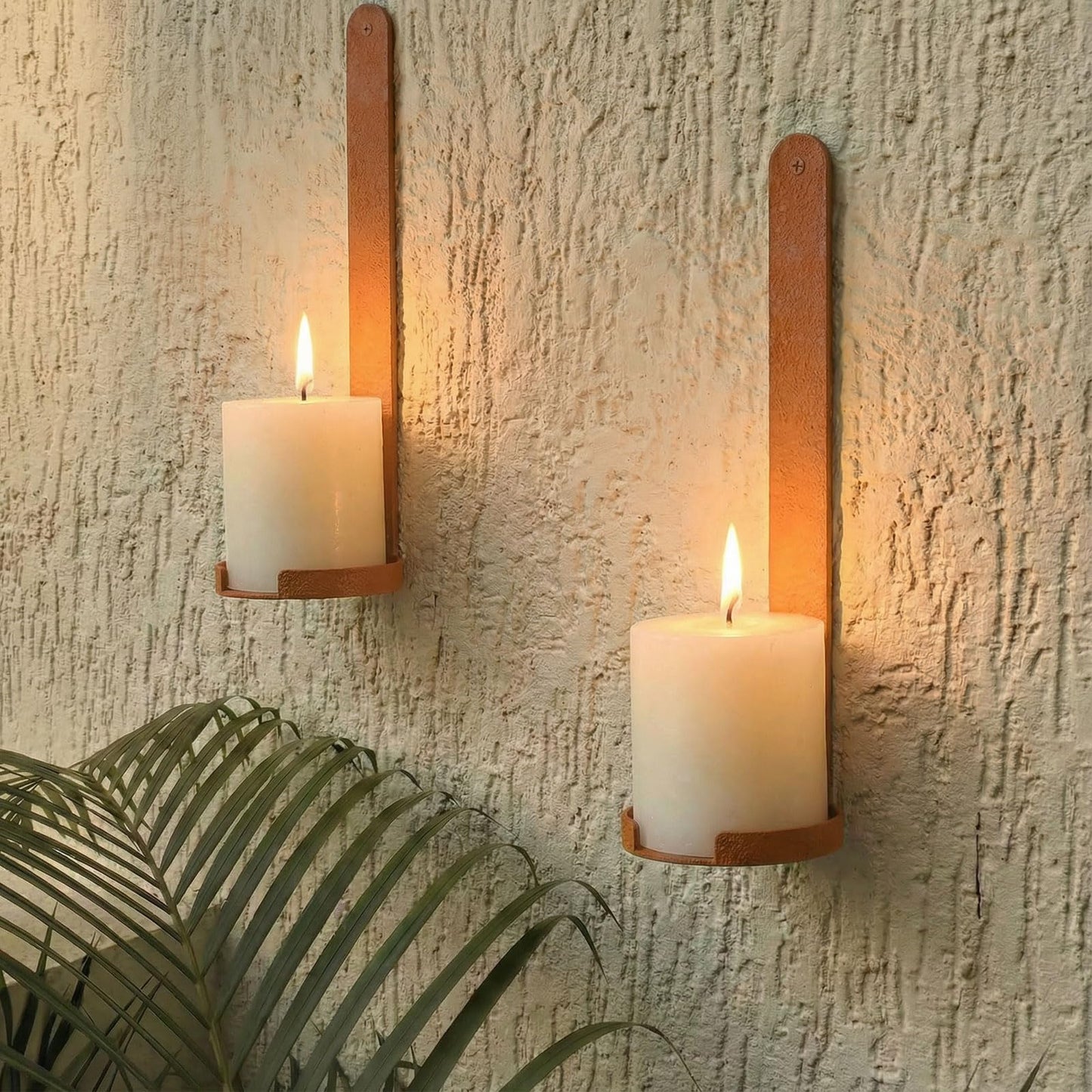 AimtoHome Orange Wall Candle Sconces Set of 2, Cast Iron Wall Mounted Candle Holders, Multi-Purpose Farmhouse & Minimalist Modern Decor for Living Room, Hallway
