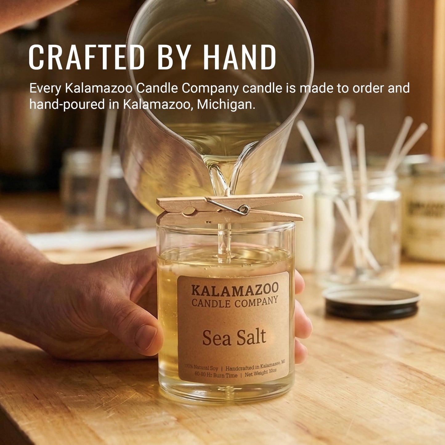 Kalamazoo Candle Company Hand-Poured Soy Wax Candle – 10oz Classic Jar, 60-80 Hour Burn Time – Made in USA, Highly Scented, Phthalate-Free (SEA Salt)