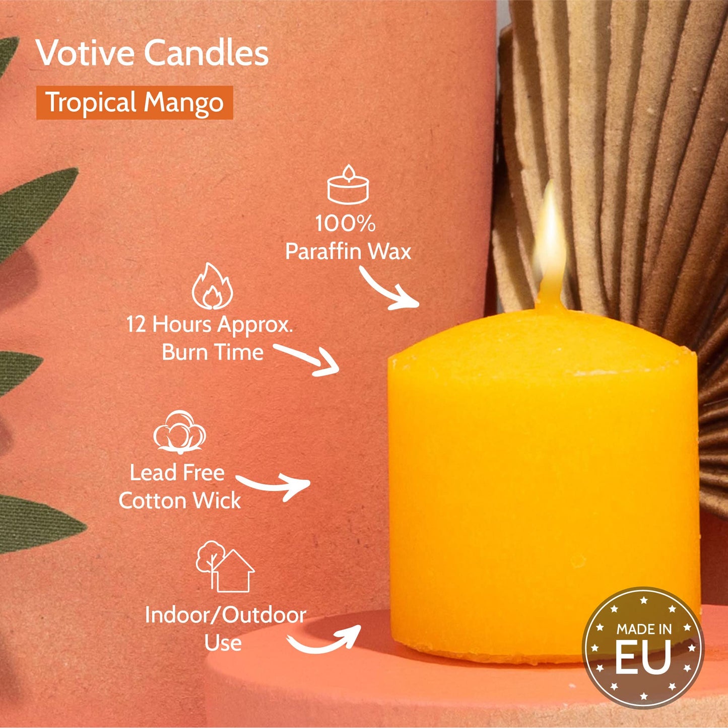 HYOOLA Scented Votive Candles - Tropical Mango Votive Candles -12 Hour Burn Time - 9 Pack - European Made