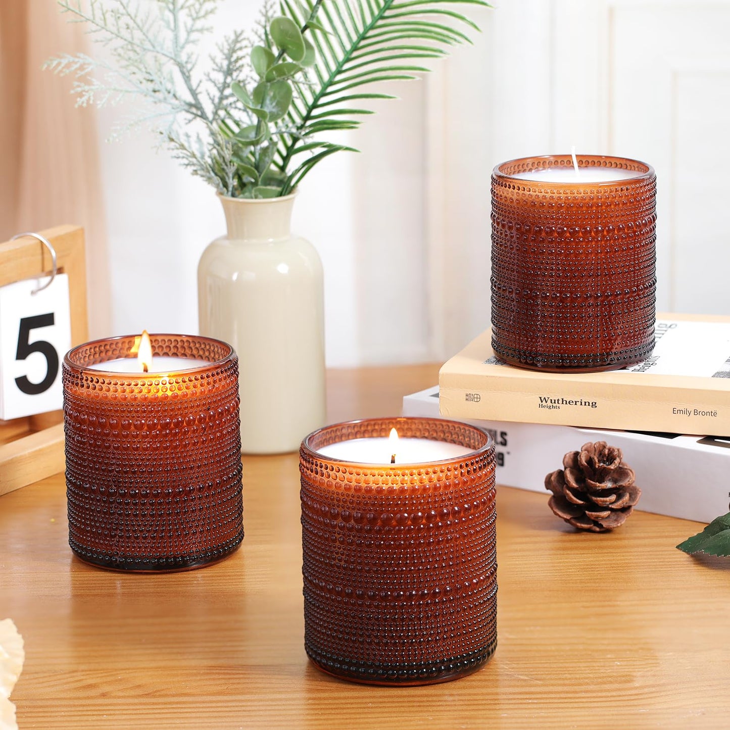 DARJEN 14 OZ Amber Candle Jars for Making Candles- 8 Pack Empty Glass Candle Making Jars with Bamboo Lids and Labels, Candle Making Supplies Candle Containers for Home DIY