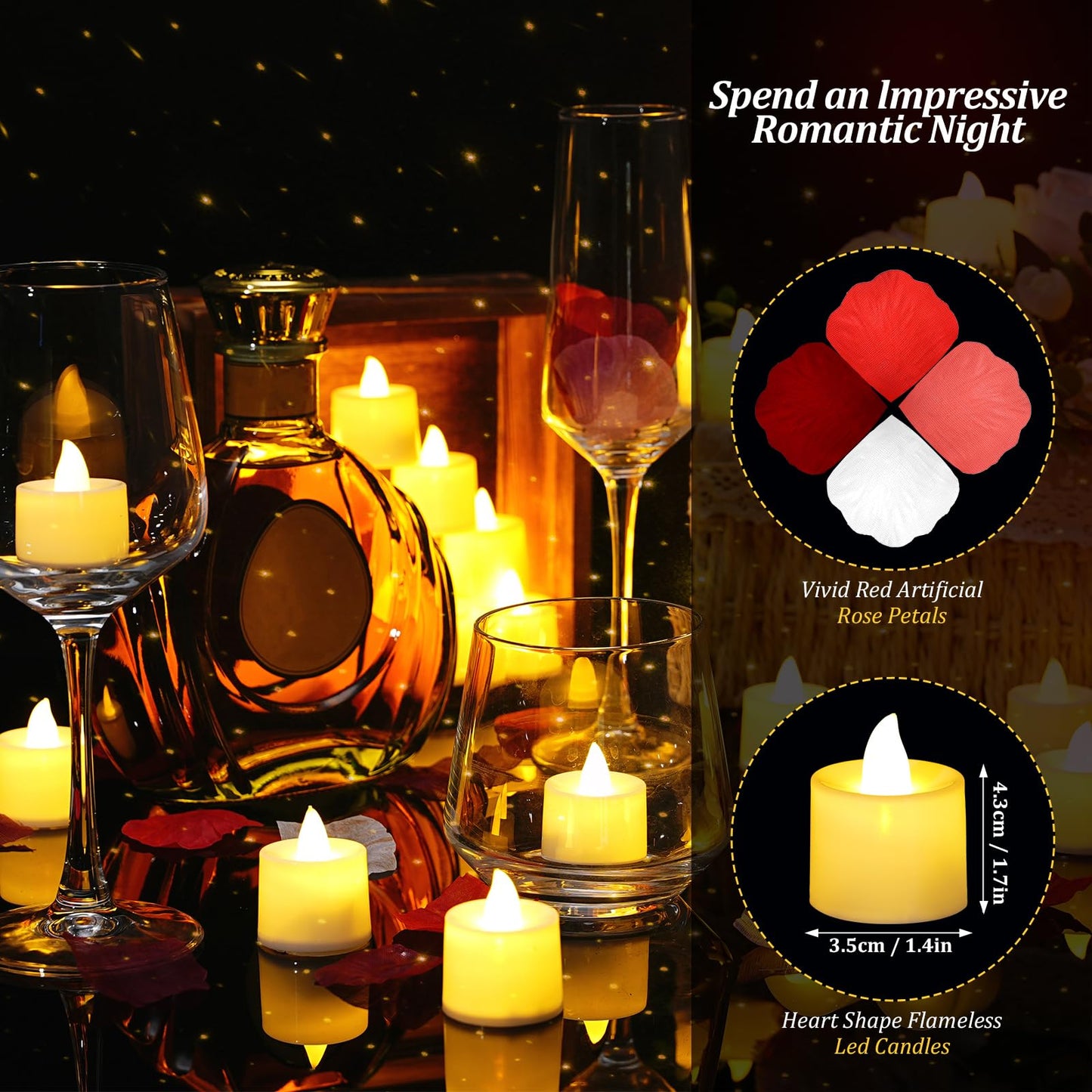 Coume 6000 Pcs Artificial Rose Petals with 72 Pcs Flameless LED Candles Romantic Decorations Fake Candles Anniversary Decorations for Valentine's Day Wedding Night(Warm White with Red Series Petal)