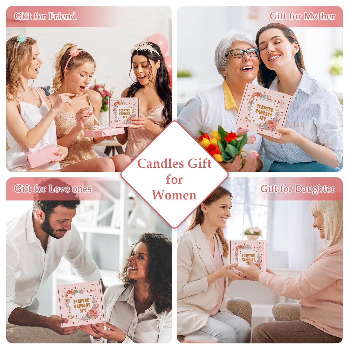 Rose Scented Candles for Women, Stress Relifef Aromatherapy Spa Candle Soy Wax Long Lasting Bath Relaxing Candles