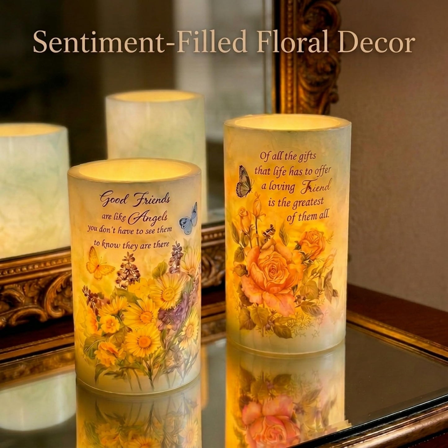 Real Wax Flameless Candles 4x6, Butterfly Daisy LED Pillar Candle with Timer, Battery Operated Flickering Candle, Spring Floral Table Decor, Romantic Home & Wedding Centerpiece, Gift for Women Mom