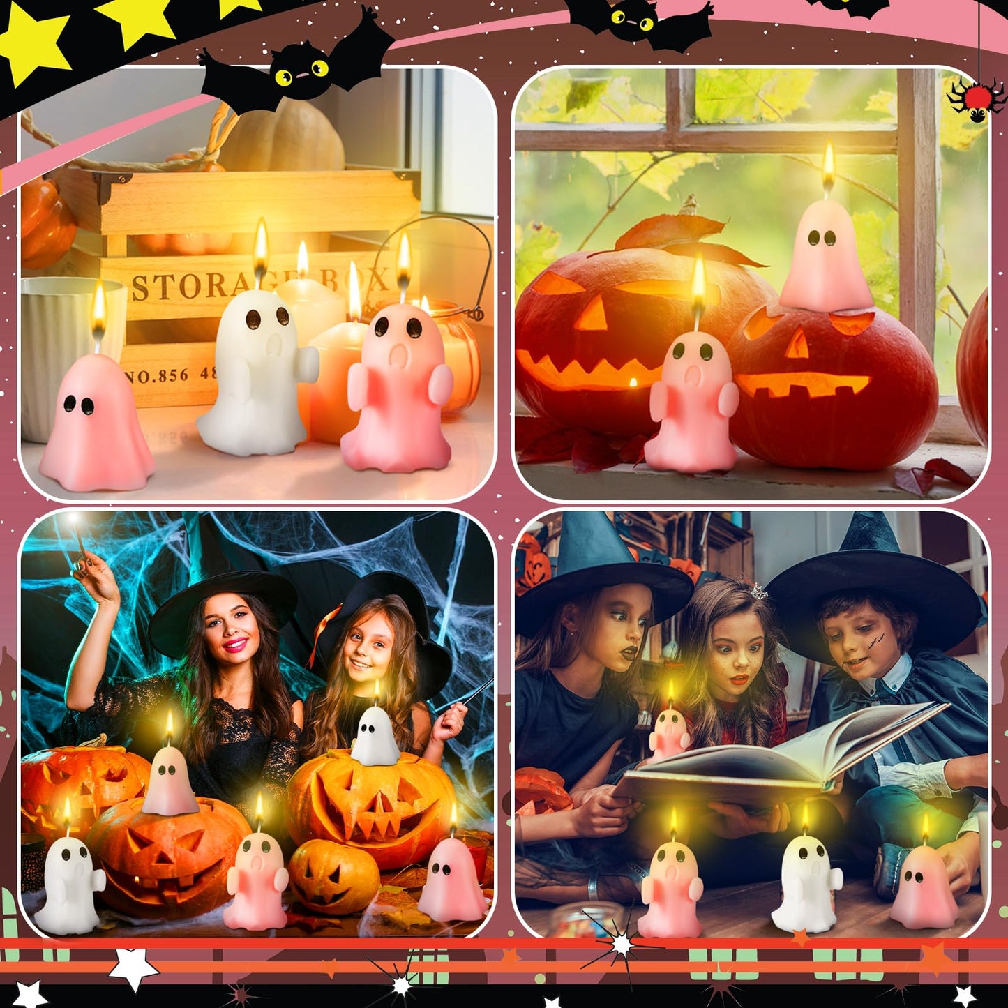 Minatee 4 Pieces Large Pink Halloween Ghost Candles Cute Pastel Spooky Goth Decor Burning Scented Wax Candles Gifts for Boo Basket Stuffers Halloween Room Table Indoor Decorations, 2 Style