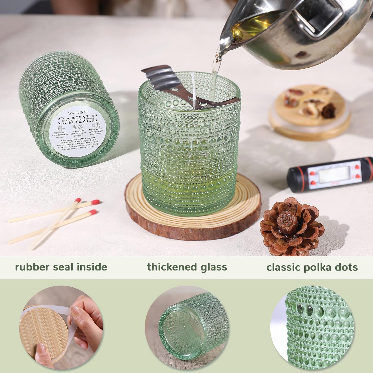 DARJEN 12 Pack Green Candle Jars for Making Candles- 8 OZ Empty Glass Candle Making Jars with Bamboo Lids and Labels, Candle Containers Candle Making Jars for DIY Gifts