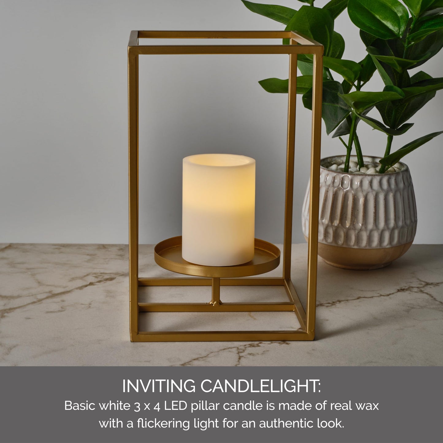 Mikasa 3x4 Inch White LED Wax Pillar Candle with Flickering Flame, Battery Operated Flameless Candle with 5-Hour Timer, Real Wax Finish for Home Decor and Seasonal Displays