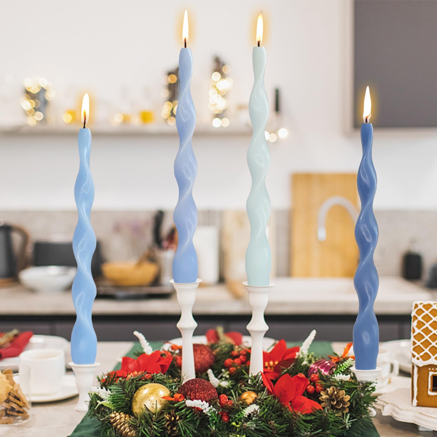 Spiral Taper Candle Blue Gradient Twisted Candlesticks Unscented Tapered Candles Smokeless Candlesticks for Dinner Table Decor Party Wedding