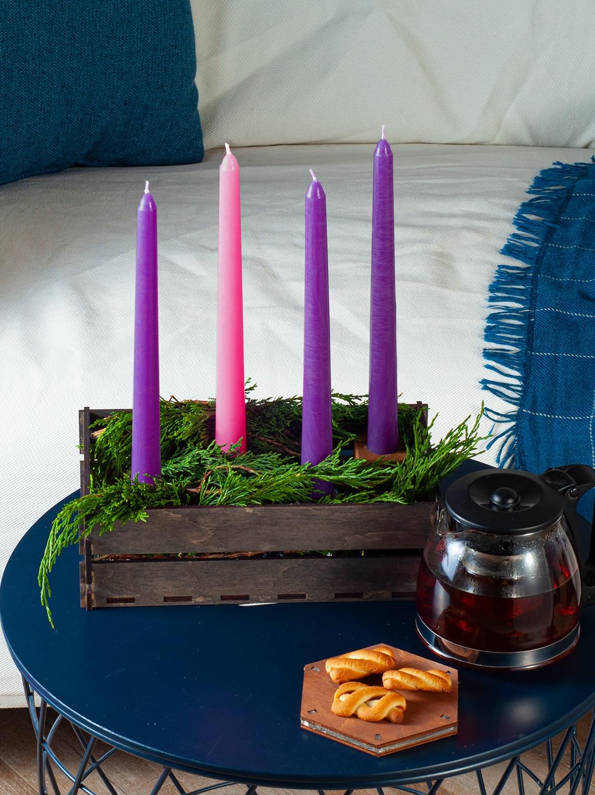 CANDWAX 10 Inch Advent Taper Candles Set of 4 - Long Burning Dripless Unscented Tapers - Perfect for Advent Wreaths, Christmas Décor - 3 Purple Tapers, 1 Pink Tapered Candle
