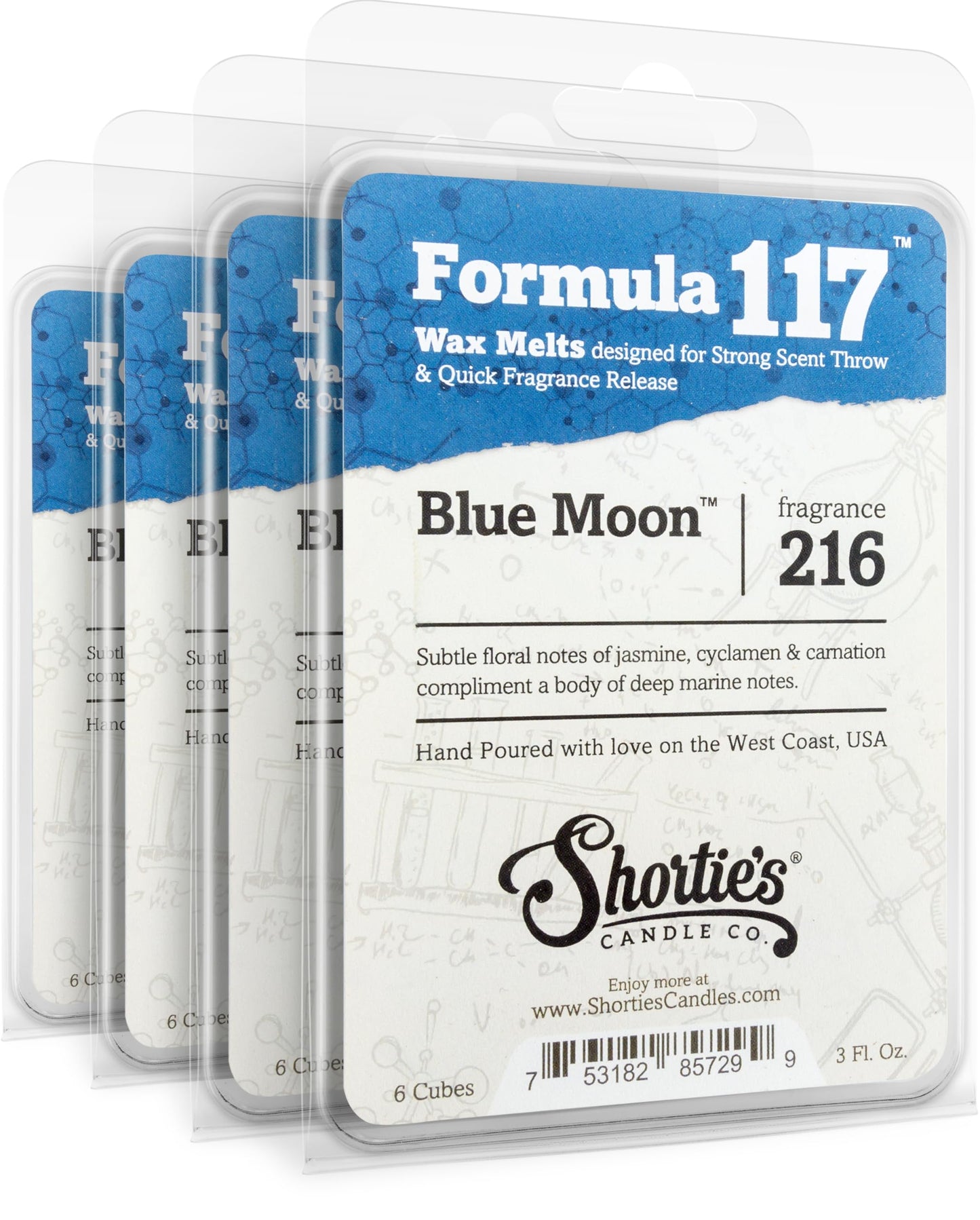 Shortie's Candle Company Blue Moon™ Premium Wax Melts 4 Pack - 12 Oz., Strong & Long Lasting, Non-Toxic - Made with Essential & Natural Oils - Formula 117