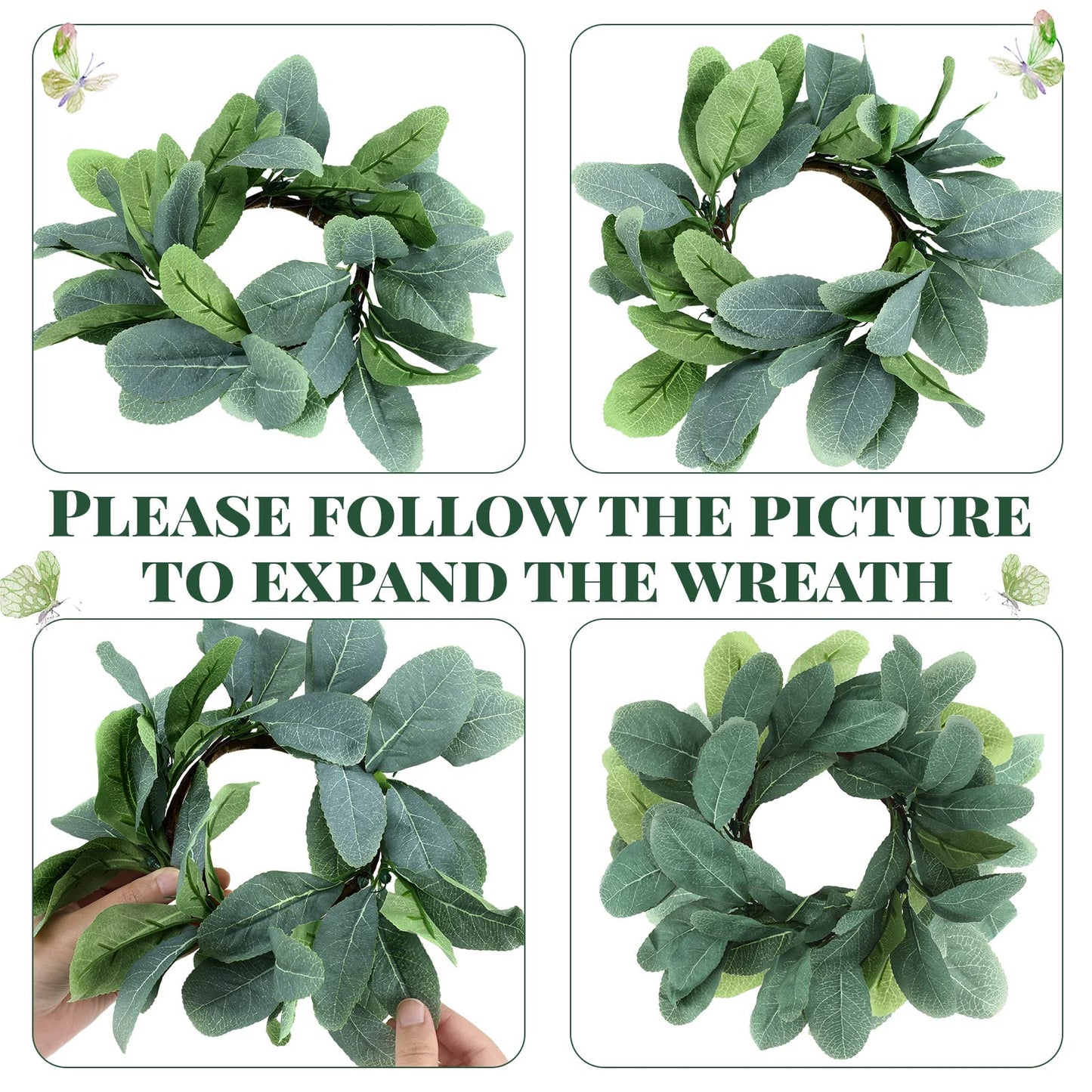 Panelee 20 Pcs Candle Rings Artificial Eucalyptus Candle Wreath Rings Greenery Leaves Boho Candles Garland Pillar for Wedding(Cute Leaf Style)