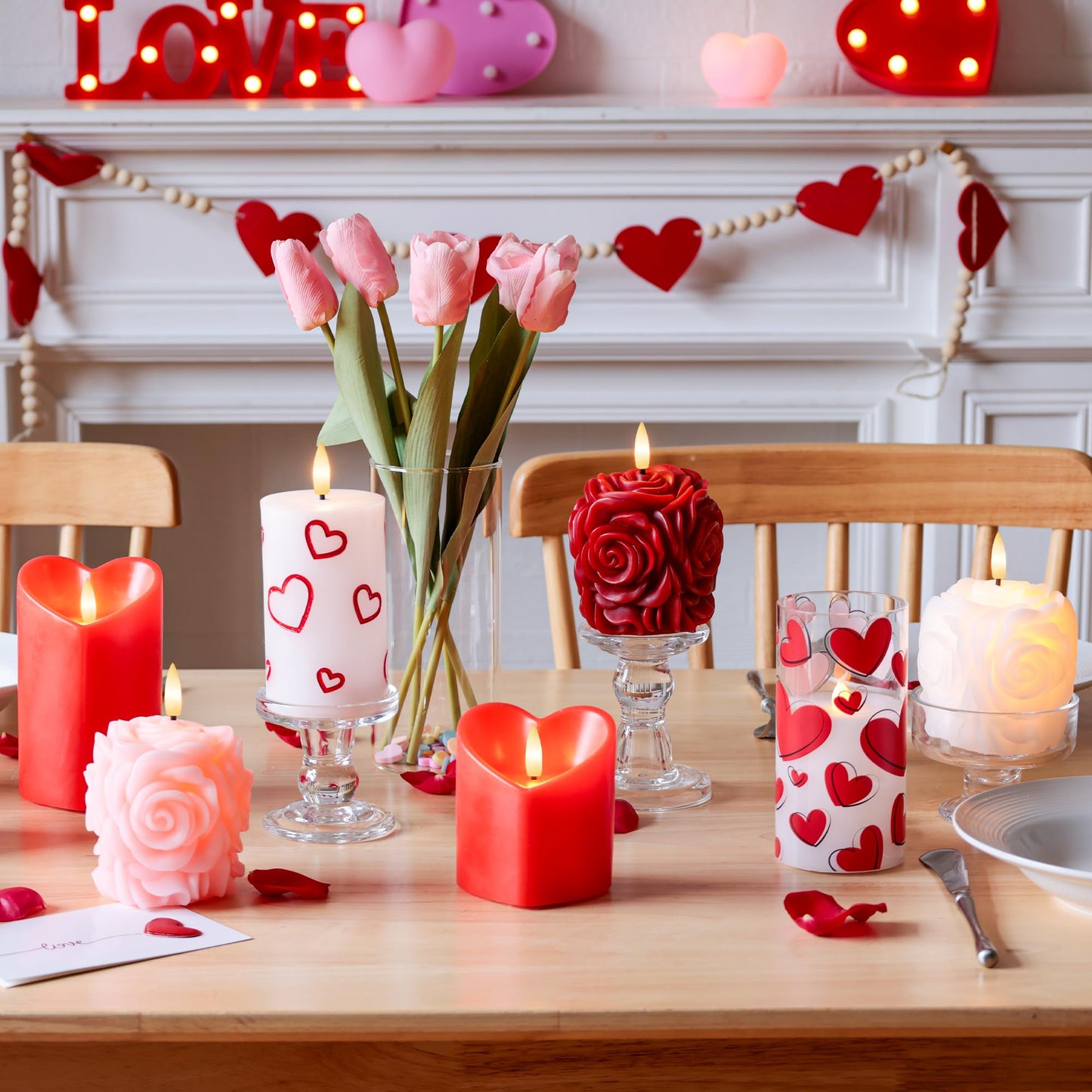 AFINETH Valentines Day Heart Candles, Real Wax Flameless Pillar Candles with Remote, Real Wax Flickering LED Pillar Candles Valentine's Day Candles Gifts for Her Him Wife Mom Home Party Decor, 3 Pack