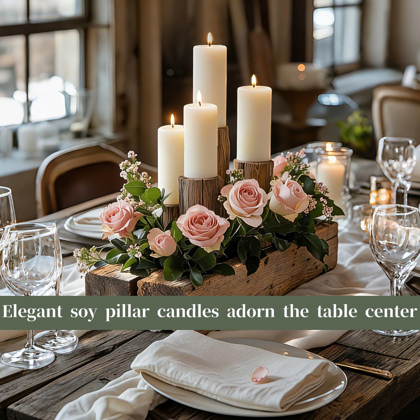 6 Pack White Soy Pillar Candles, 210 Hours Handmade Unscented Pillar Candles Natural Soybean Candle for Home, Wedding, Smokeless & Dripless, Party, Spas, Dinner-2x4in