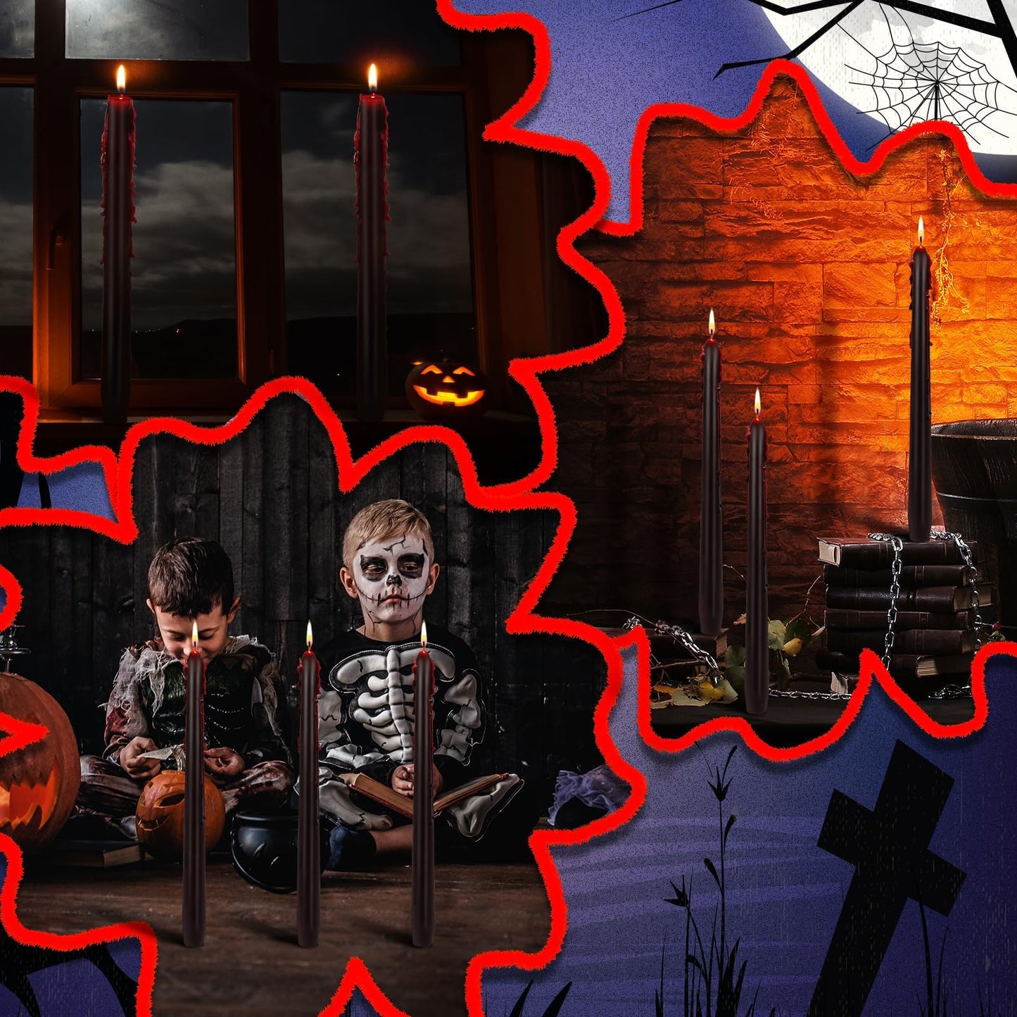 Set of 4 Halloween Bleeding Taper Candles 10 inch Black Taper Candles,Tears Taper Candle for Gothic Halloween Decoration