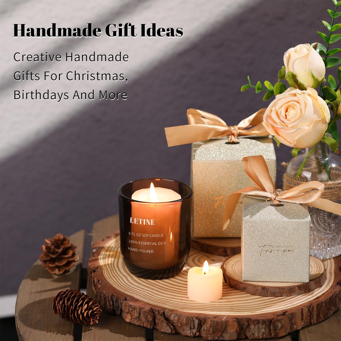 LETINE 12PCS 8oz Smoke Gray Glass Candle Jars with Lids - Perfect for Candle Making, Storage & Gifts