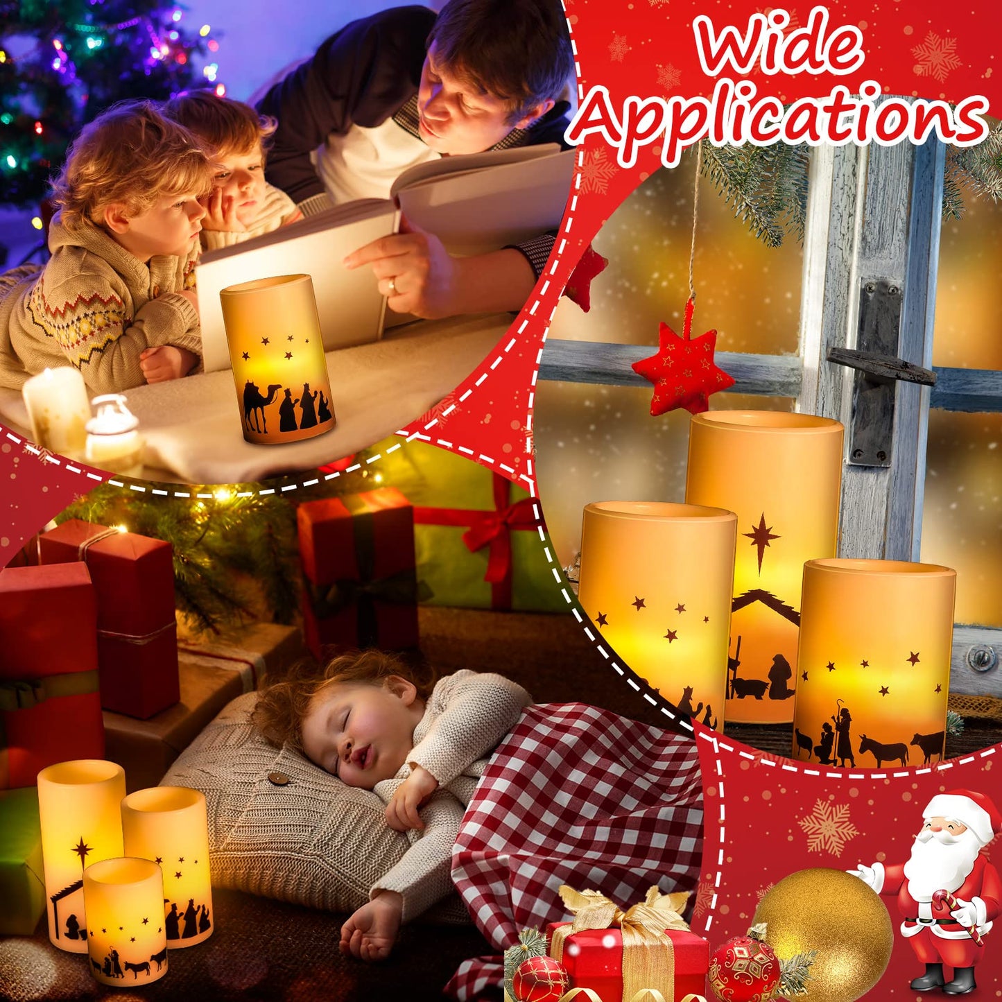 Nuanchu 3 Pcs Nativity Scene Candles Flameless Christmas LED Candles Battery Operated Warm Light for Advent Indoor Outdoor Home Table Decorations Christmas Holiday Decor
