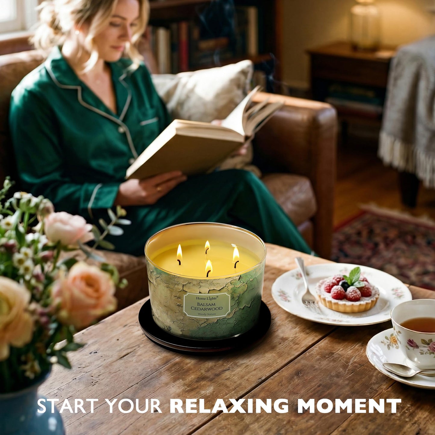 HomeLights Balsam Cedarwood Scented Candles | 18oz Soy Candles Industrial Chic 4-Wick Large Candle Jars | Ideal Candle Gifts for Events, Home Decor Stress, Relief & Relaxation