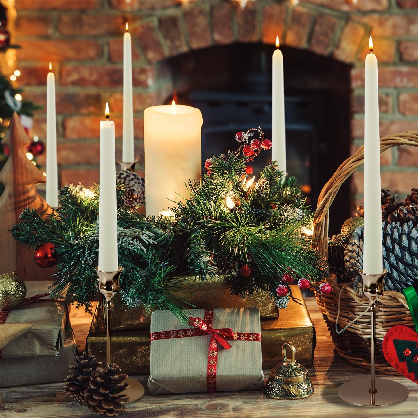 UniEasy Christmas 12 Pack White Taper Candles - Tapered Candles 10 Inch, 8 Hours Long Burning Smokeless & Unscented for Weddings, Party, Dinner Parties and Home Decor