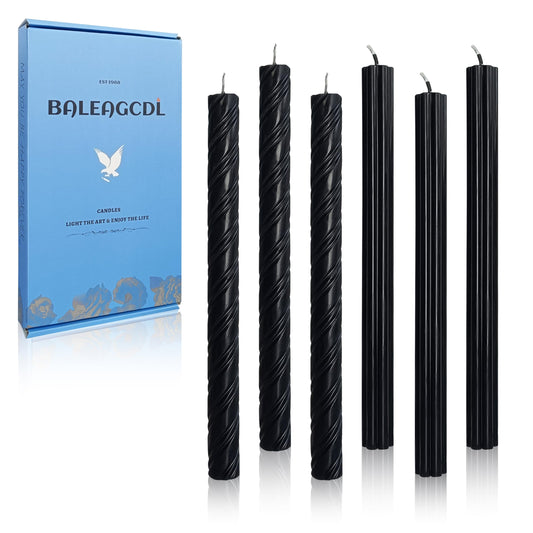 Dripless Black Spiral Taper Candles Smokeless Long Lasting Burn10 Inch Roman Column Candlesticks for Home Décor Holiday Party Romantic Evenings