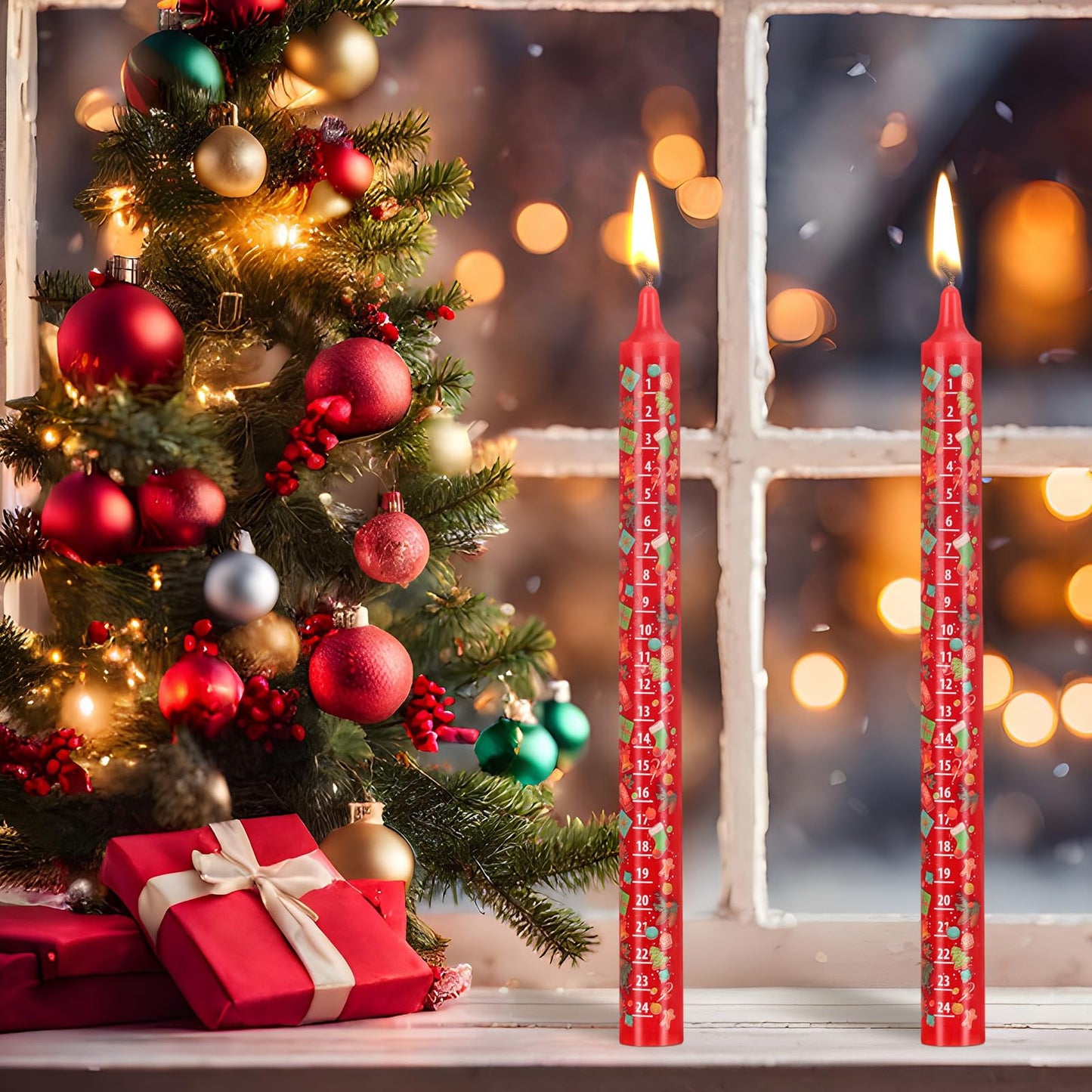 Nuanchu 4 Pcs Advent Festive Christmas Calendar Candle 24 Numbers Countdown to Christmas Red Advent Candle for Xmas Gifts(Classic)