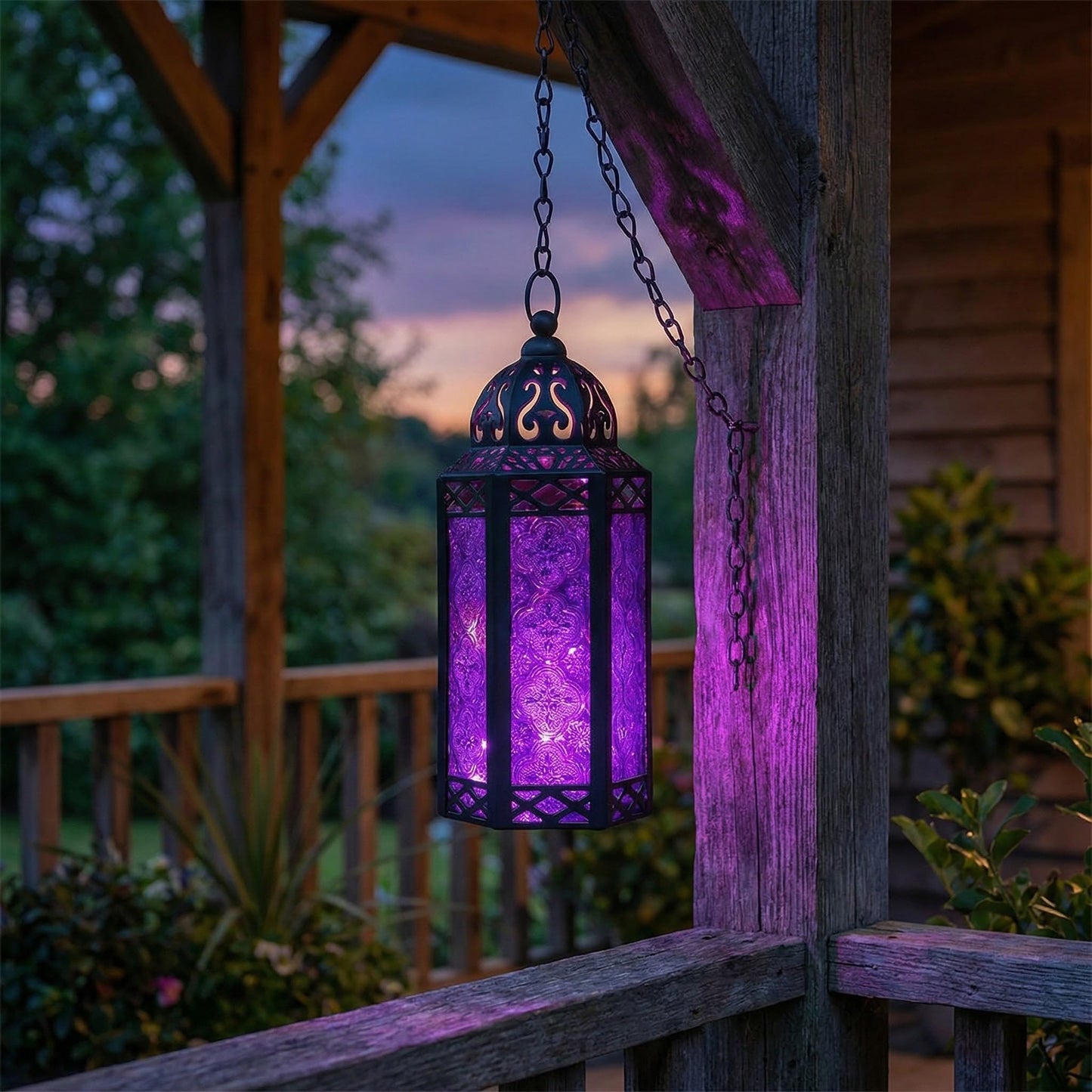 Vela Lanterns Purple Decor Candle Holder, Gothic Lamp with Fairy Lights, Fantasy Decorative Moroccan Lantern, Witchy Whimsigoth Home Decor, Metal Hanging Halloween Spooky Vampire Room Light