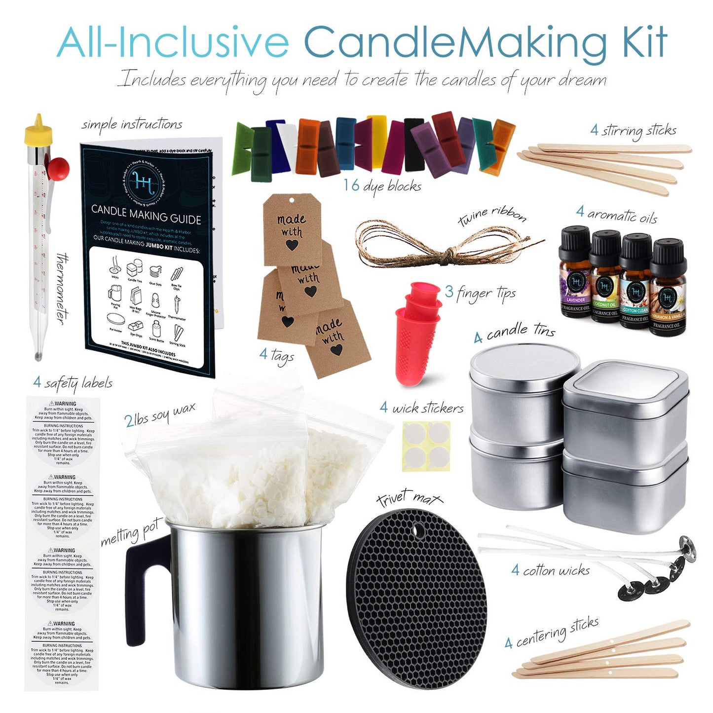 Etienne Alair Organic Soy Candle Making Kit for Adults, DIY Crafts, Complete Candle Making Supplies Include Natural Soy Wax, Tins, Scents, Dyes, Wicks & More – Gift Idea, Perfect Home Decor – 2 Lbs