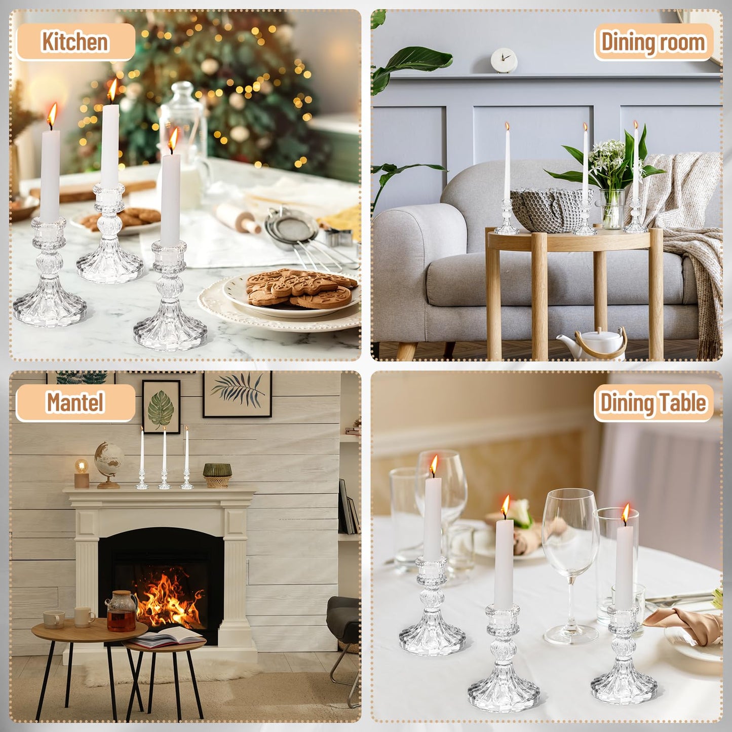 Suclain 12 Pcs Wedding Candlestick Holders Taper Candles Set Clear Glass Candle Holder and White Tapered Candles Dripless Tall Candle Sticks for Wedding Party Table Favor(Transparent)