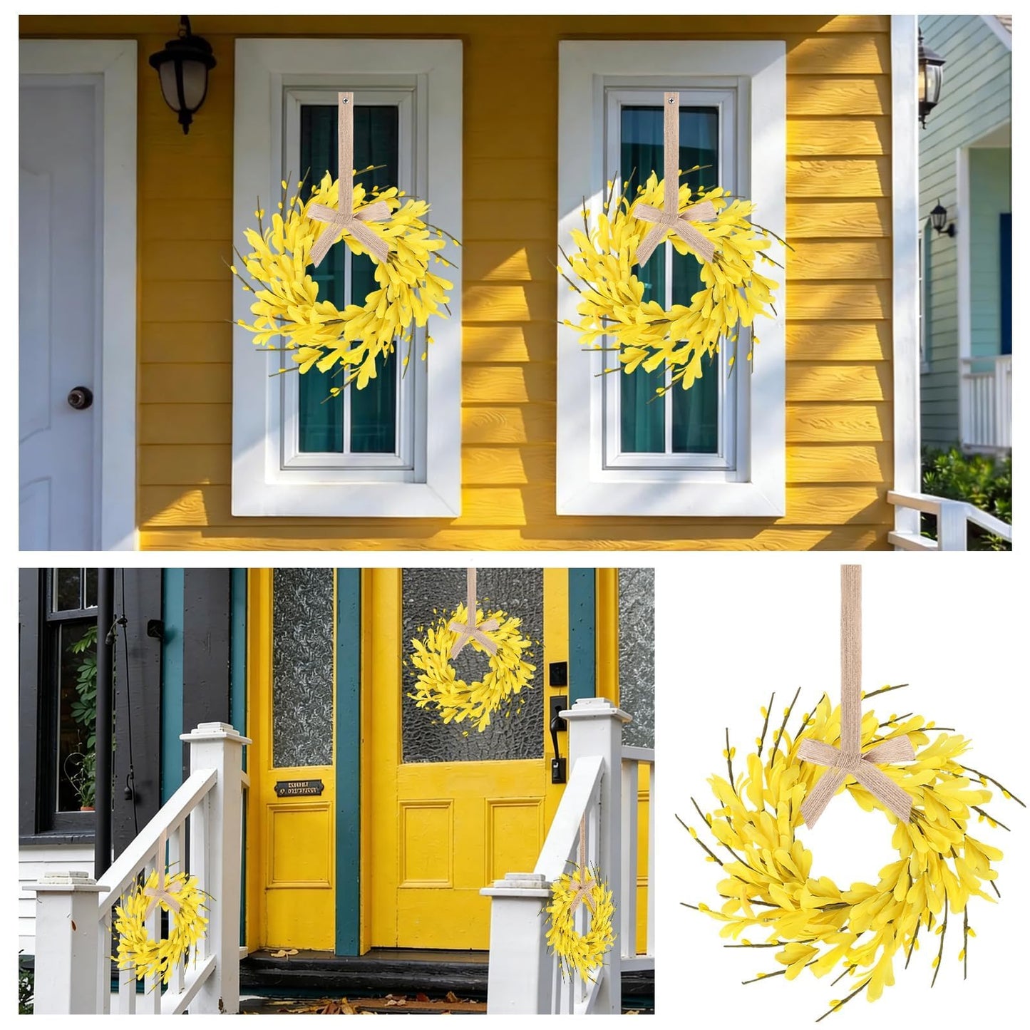 6 PCS Spring Forsythia Wreath Candle Rings Artificial Forsythia Farmhouse Candle Rings Pillar Holder Wreath Mini Spring Summer Floral Candle Rings for Rustic Wedding Home Table Centerpiece Decor