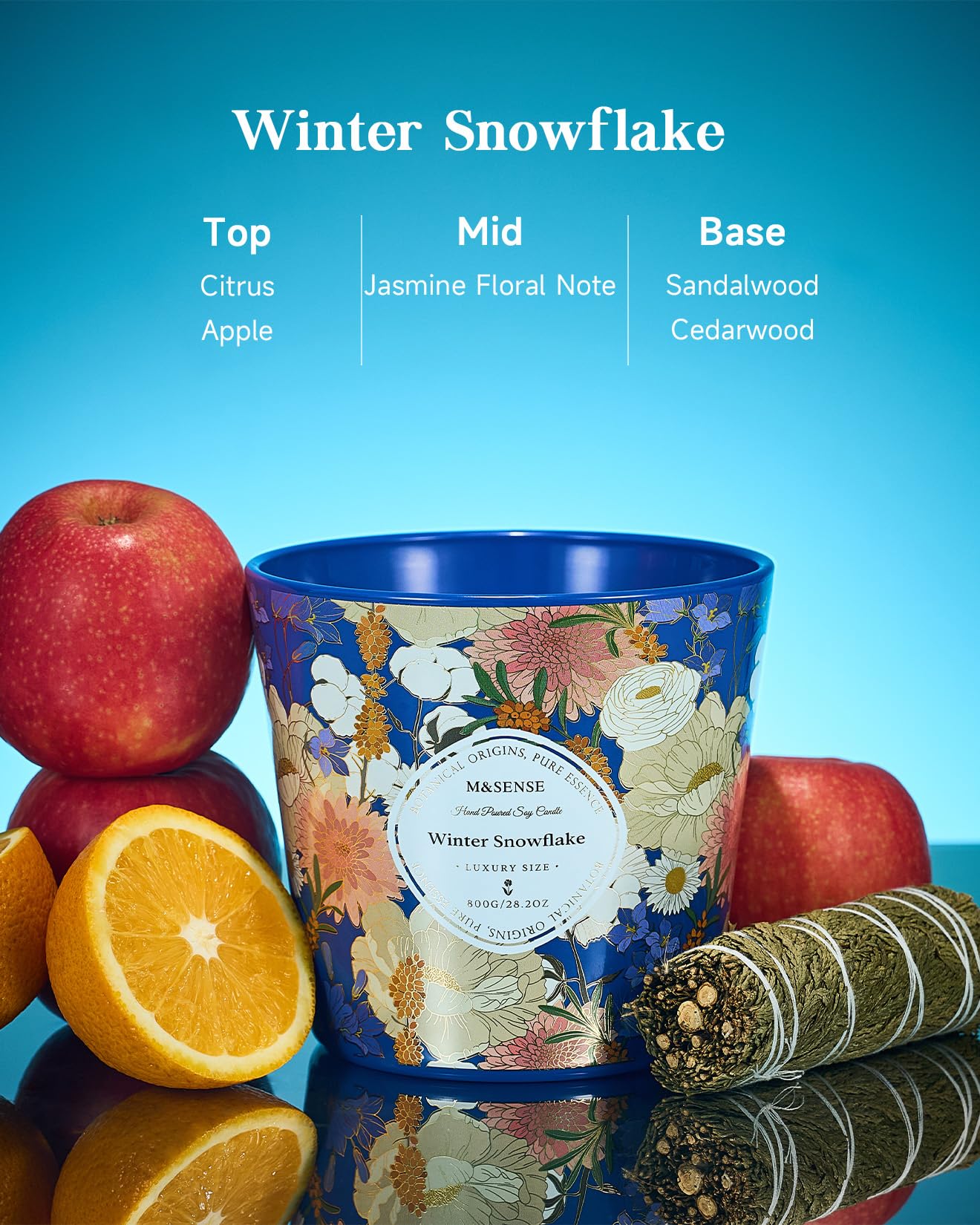 M&SENSE Winter Snow Flake Scented Candle, 28.2oz 3 Wick Natural Soy Wax Large Candles, Long Lasting Clean Slow Burning No Toxic Décor for Home Relaxation, Romantic Dates & Gift-Giving