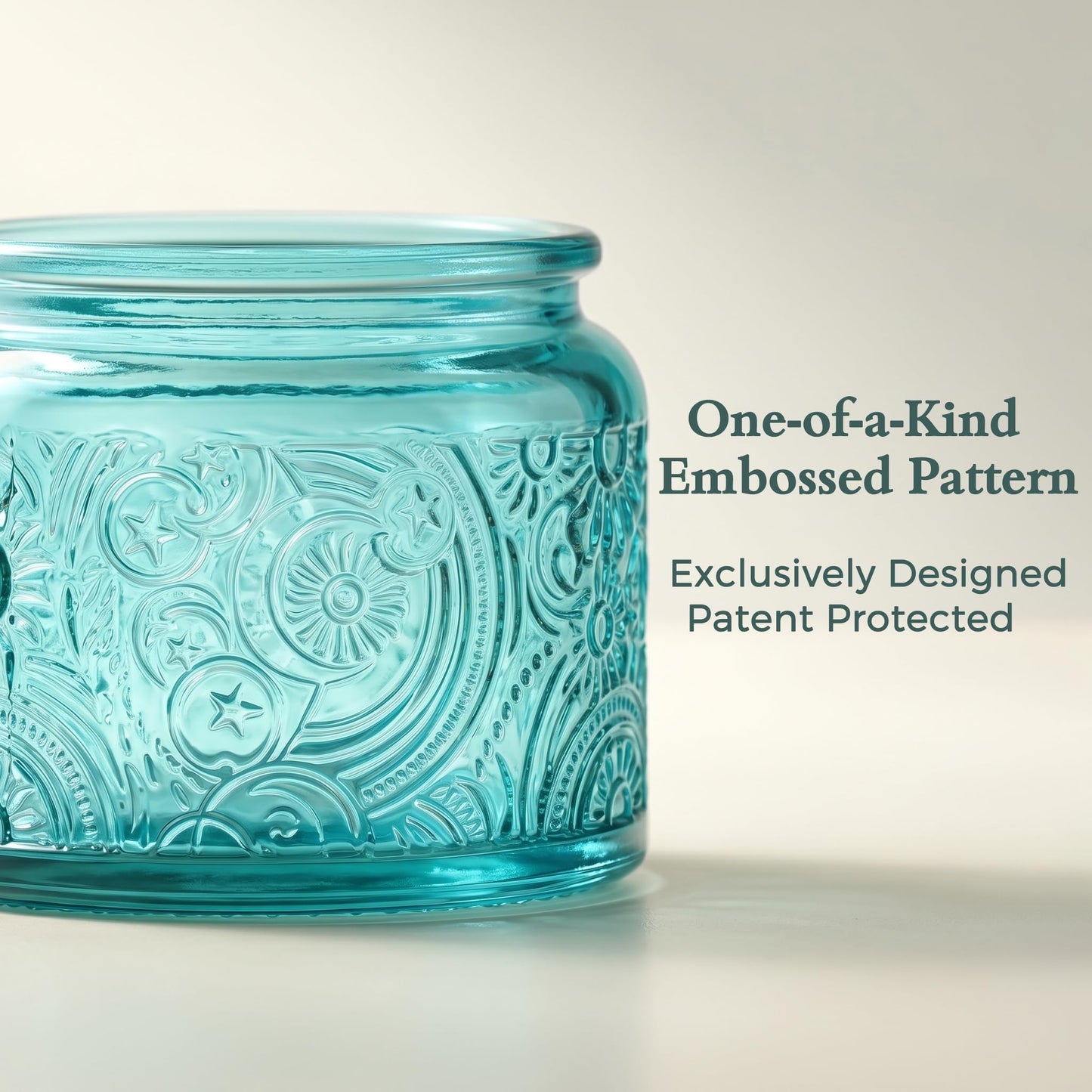 18-Pack 4oz Embossed Glass Candle Jars with Lids and Labels - Sun Moon Stars Design (Blue)
