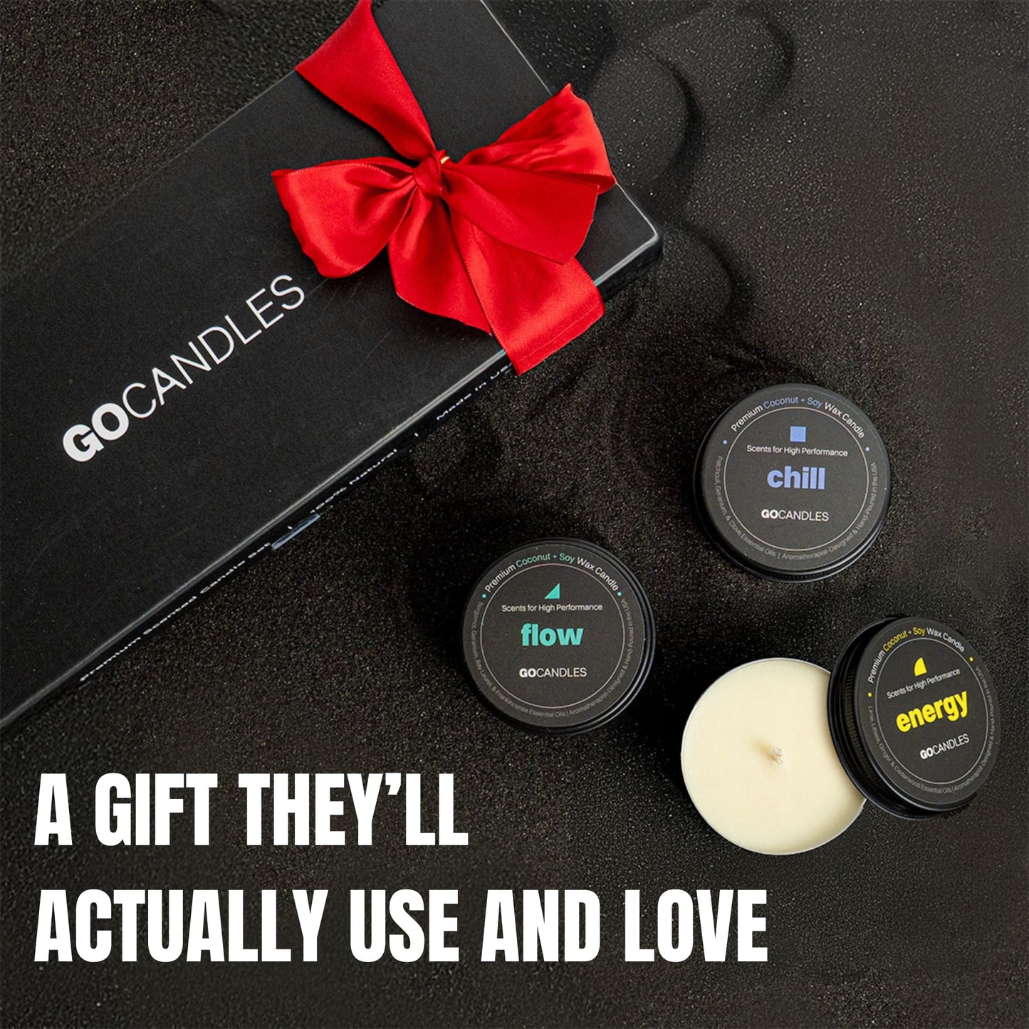 Go Candles Luxury Scented Candle Set for Men | Energy · Flow · Chill | Candles for Home | Aromatherapy | Non Toxic Coconut Soy Wax | Essential Oils | Hand-Poured USA | Candle Gift Set