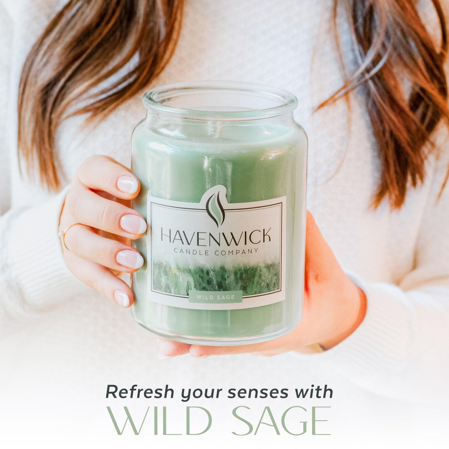 Havenwick Wild Sage Soy Blend 22-oz Large Jar Candle, Long Lasting 110-130 Hour Burn Time with Single Cotton Wick, Relaxing Scented Candles for New Home Gift & Housewarming Parties