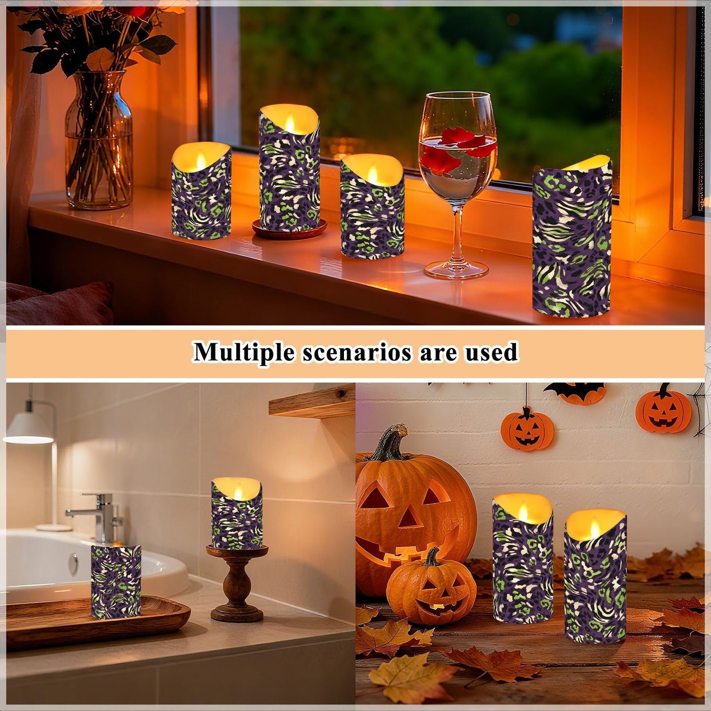 Gravopti Animal Print 2 Pack Flameless LED Pillar Candles with Remote & Timer, Battery Operated, Flickering Wax Candle for Wedding, Romantic Home & Party Decor