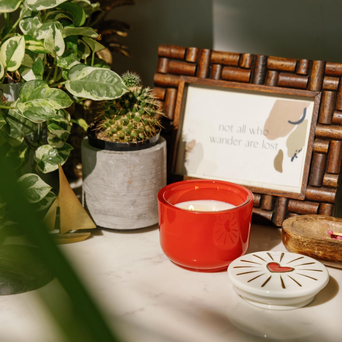 Paddywax Charmed Scented Candle in Glass Jar with Hand Painted Ceramic Lid, Soy Candle with Approx. 50 Hour Burn Time, Decorative Gift Candle for Home, 8 oz, Wild Fig & Rose
