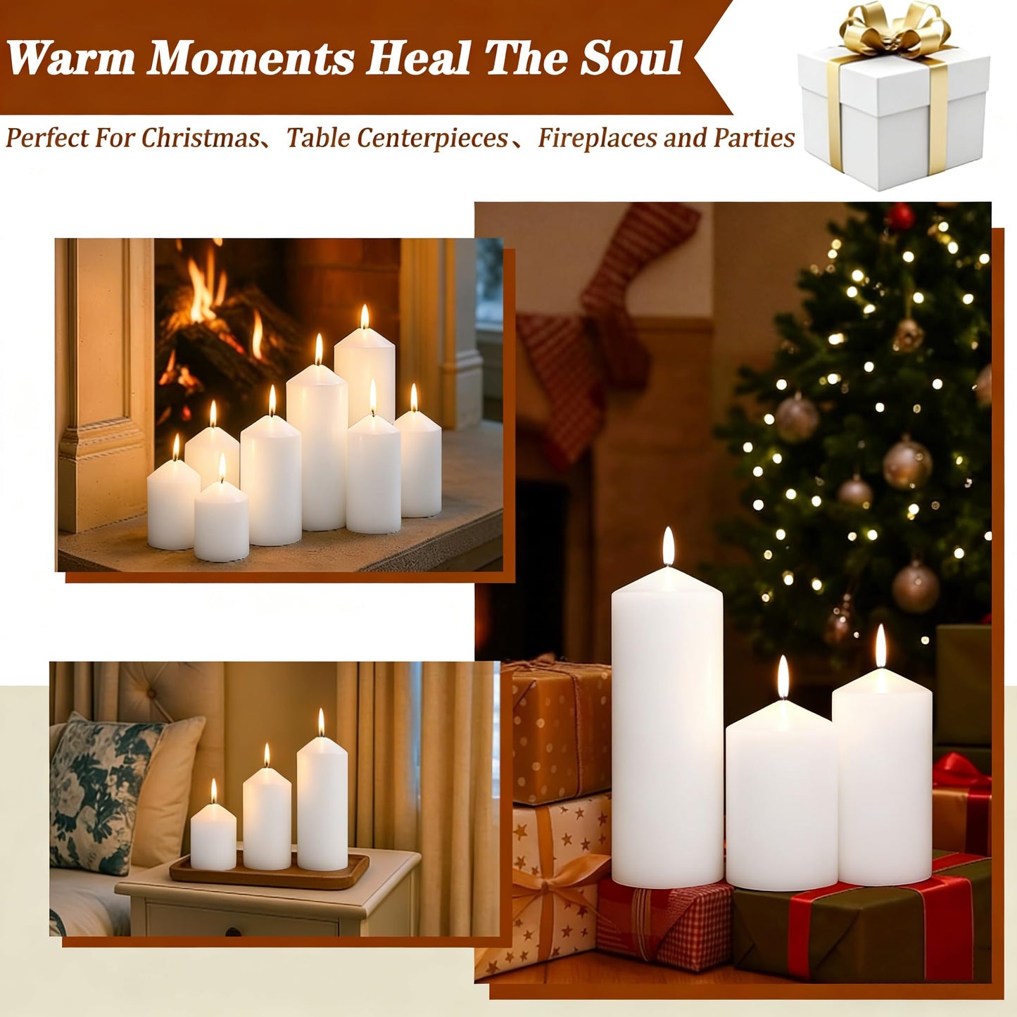 Trxvxo White Pillar Candles Bulk Set of 12, 3 Different Lengths 3 x 3/6/8 Inch (4 Each), Hurricane Candles, Dripless Unscented Smokeless, Gives You a Better Atmosphere When Organizing an Event Party.