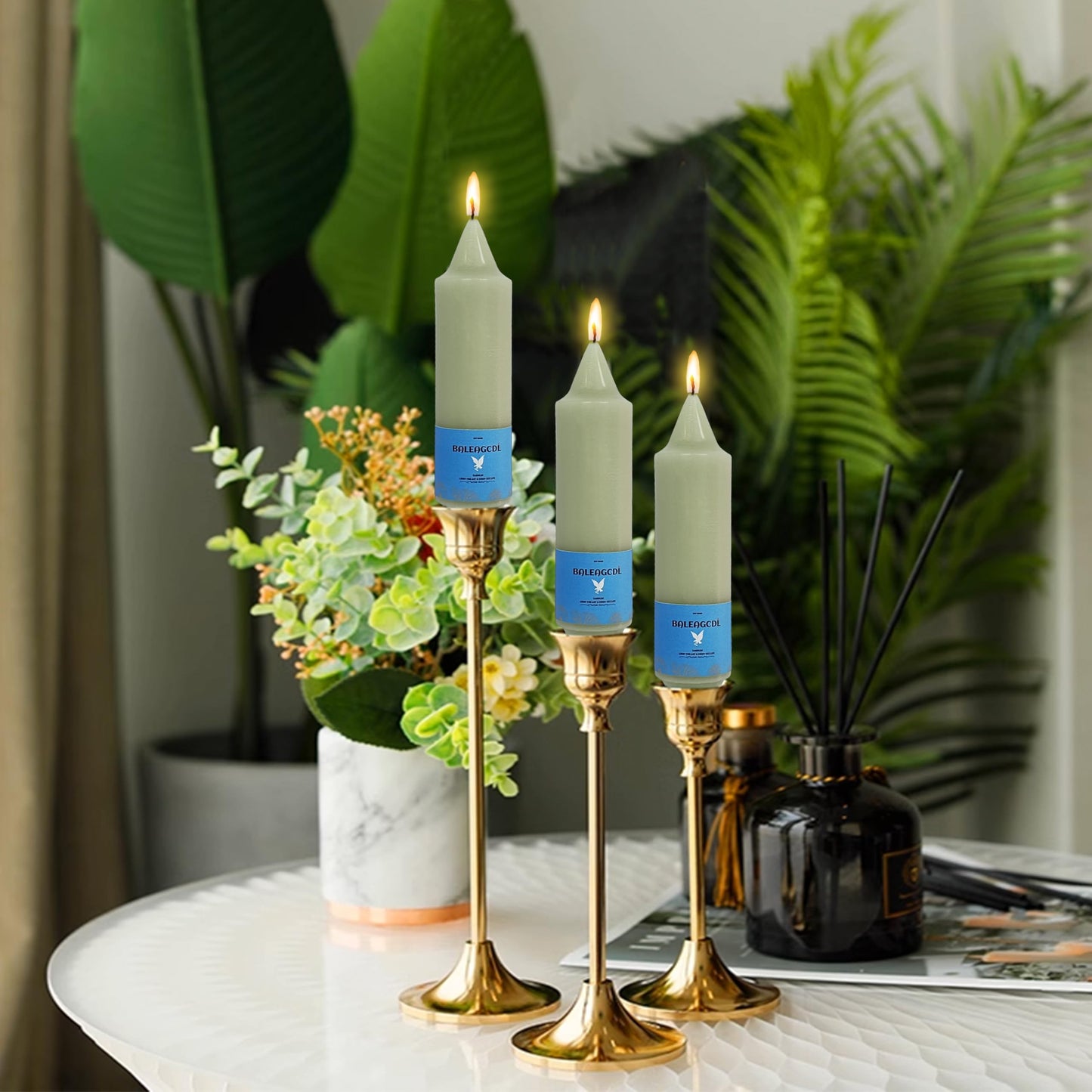 Handmade Unscented Twisted Light Green Taper Candles Long Lasting Smokeless Smooth Flame Candles 5 Inch Elegant Gradient Candlesticks for Home Décor Weddings