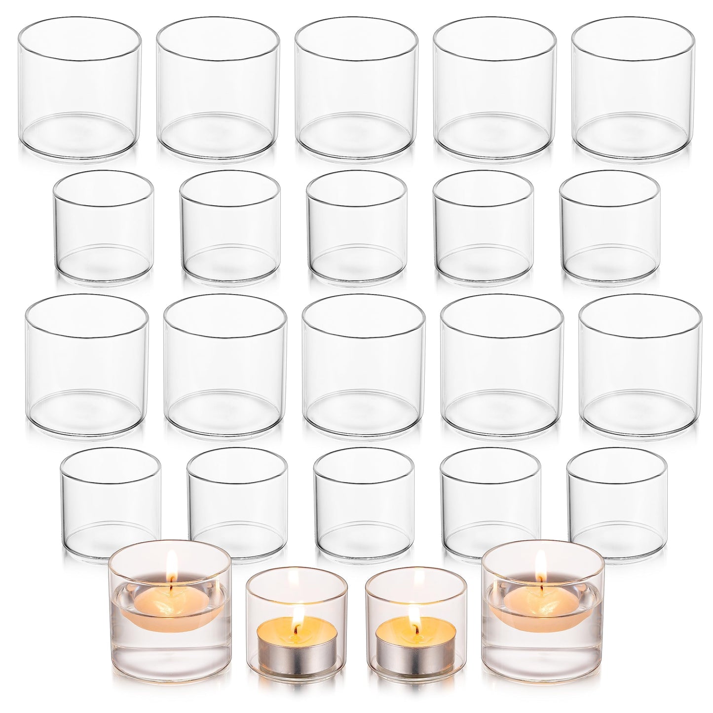Glasseam Tea Light Candle Holders for Table Centerpiece, Small Clear Glass Votive Candle Holders Set of 24, Cute Mini Floating Tealight Holder for Wedding Centerpieces Birthday Party Decorations